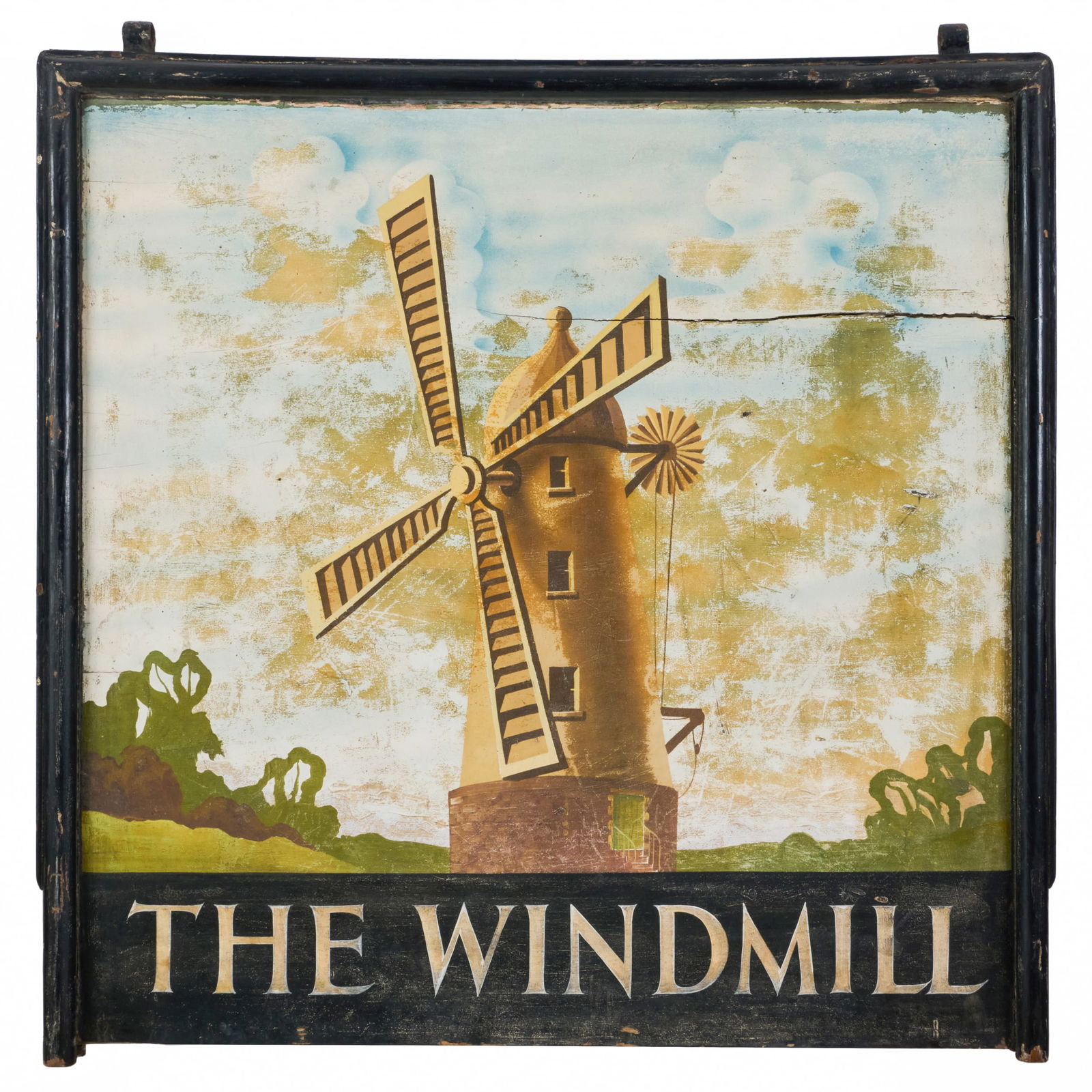 Painted Pub Sign, 'The Windmill': Painted Pub Sign, 'The Windmill' 36 x 36 in. (with frame). Note: The Bergmans had an affinity for images of windmills after their song The Windmills of Your Mind won an Academy Award for best original