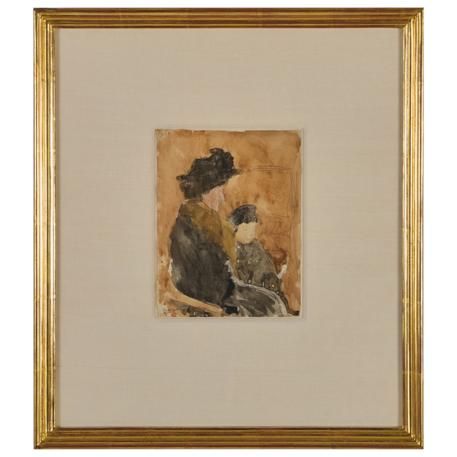 Gwen John (1876-1939): Seated Woman with Child: Gwen John (1876-1939): Seated Woman with ChildPencil and watercolor on paper, 1910-19, signed 'Gwen John' lower left, with label from Anthony d'Offay, London.7 7/8 x 6 in. (sheet), 18 1/4 x 16 1/4