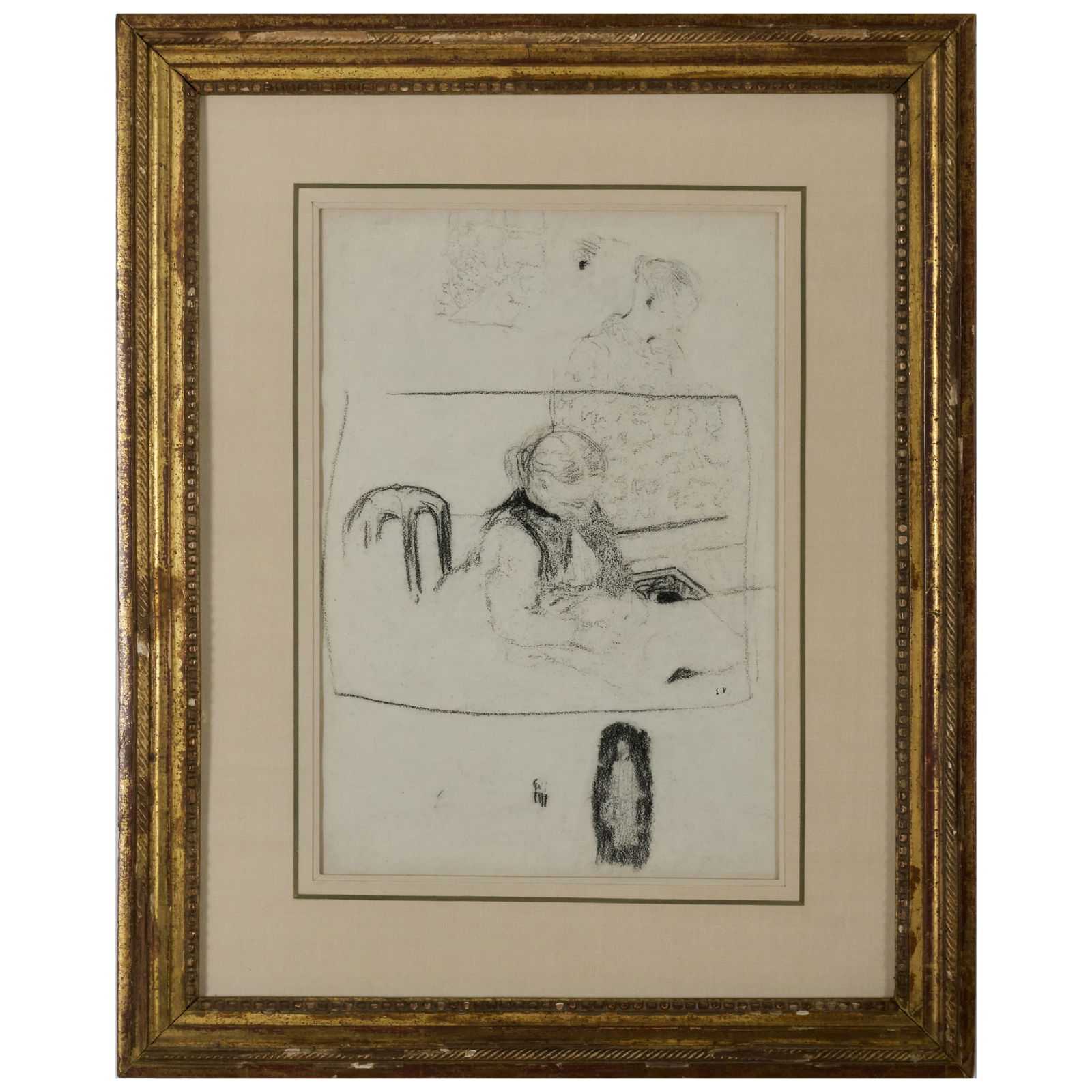 Edouard Vuillard (1868-1940): Etude: Edouard Vuillard (1868-1940): EtudeChalk on paper, with the artist's inkstamp (Lugt 909a).16 3/8 x 11 9/16 in. (sheet), 21 3/4 x 17 1/2 in. (frame).The Collection of Alan and Marilyn Bergman.