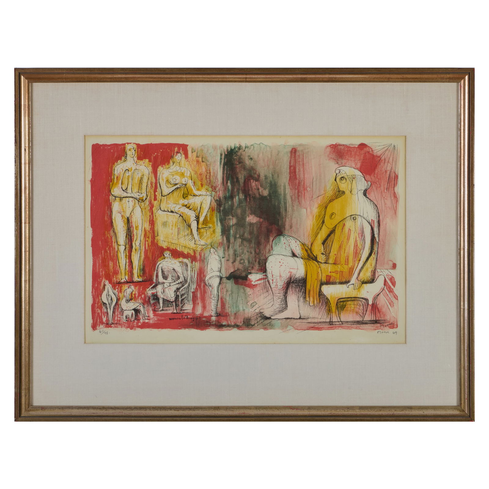 Henry Moore (1898-1968): Woman Holding a Cat: Henry Moore (1898-1968): Woman Holding a Cat Collotype on wove paper, 1949, signed, dated and numbered 41/75 in pencil, with publication label on the reverse. 15 x 20 4/5 in. (sheet), 21 3/4 x 28 1/4