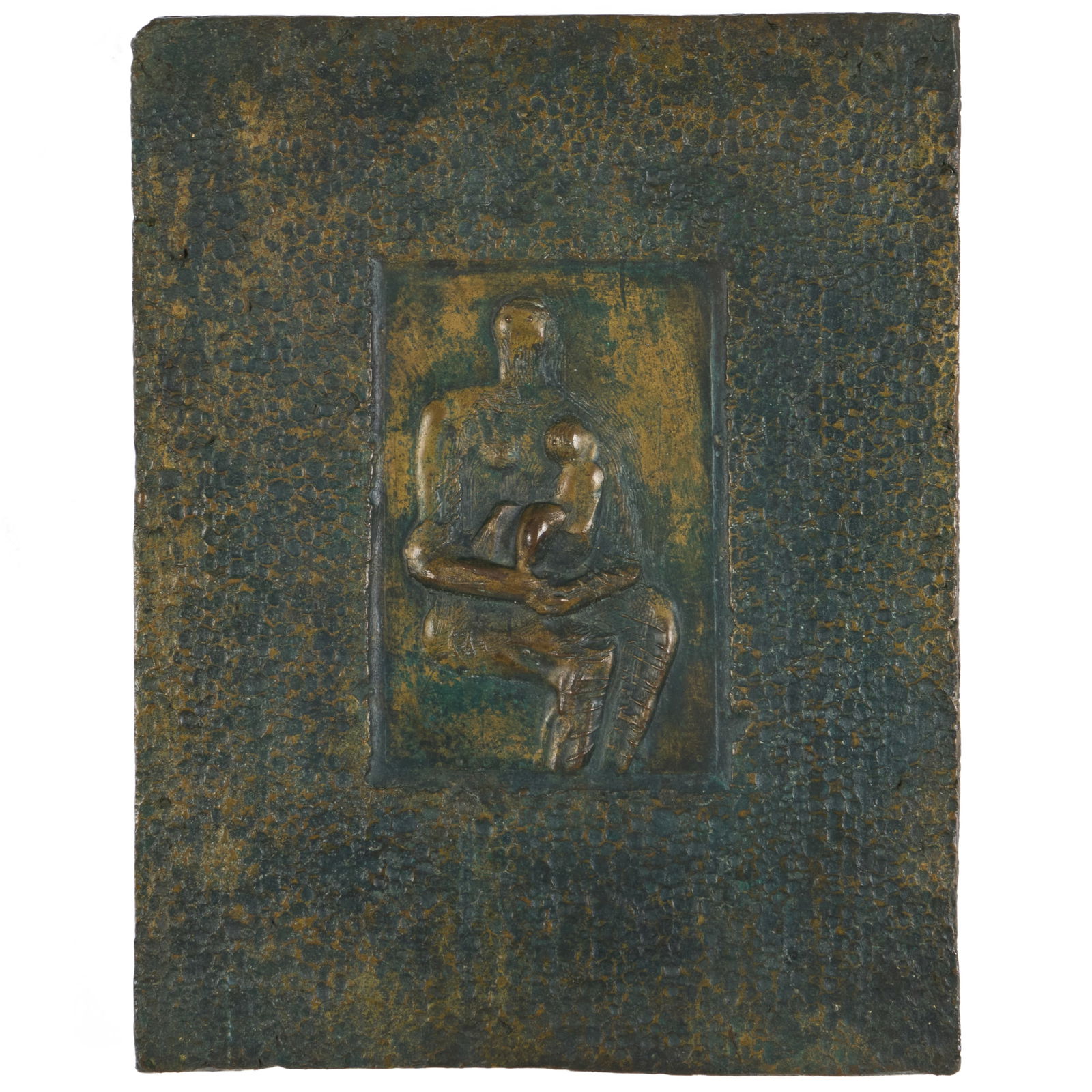 Henry Moore (1898-1986): Seated Mother and Child: Henry Moore (1898-1986): Seated Mother and Child Bronze relief mounted on wood frame, signed 'Moore' and numbered 2/9 on the left edge. 12 1/2 x 9 3/4 in. Literature: Bowness 727. Masterworks Fine Art