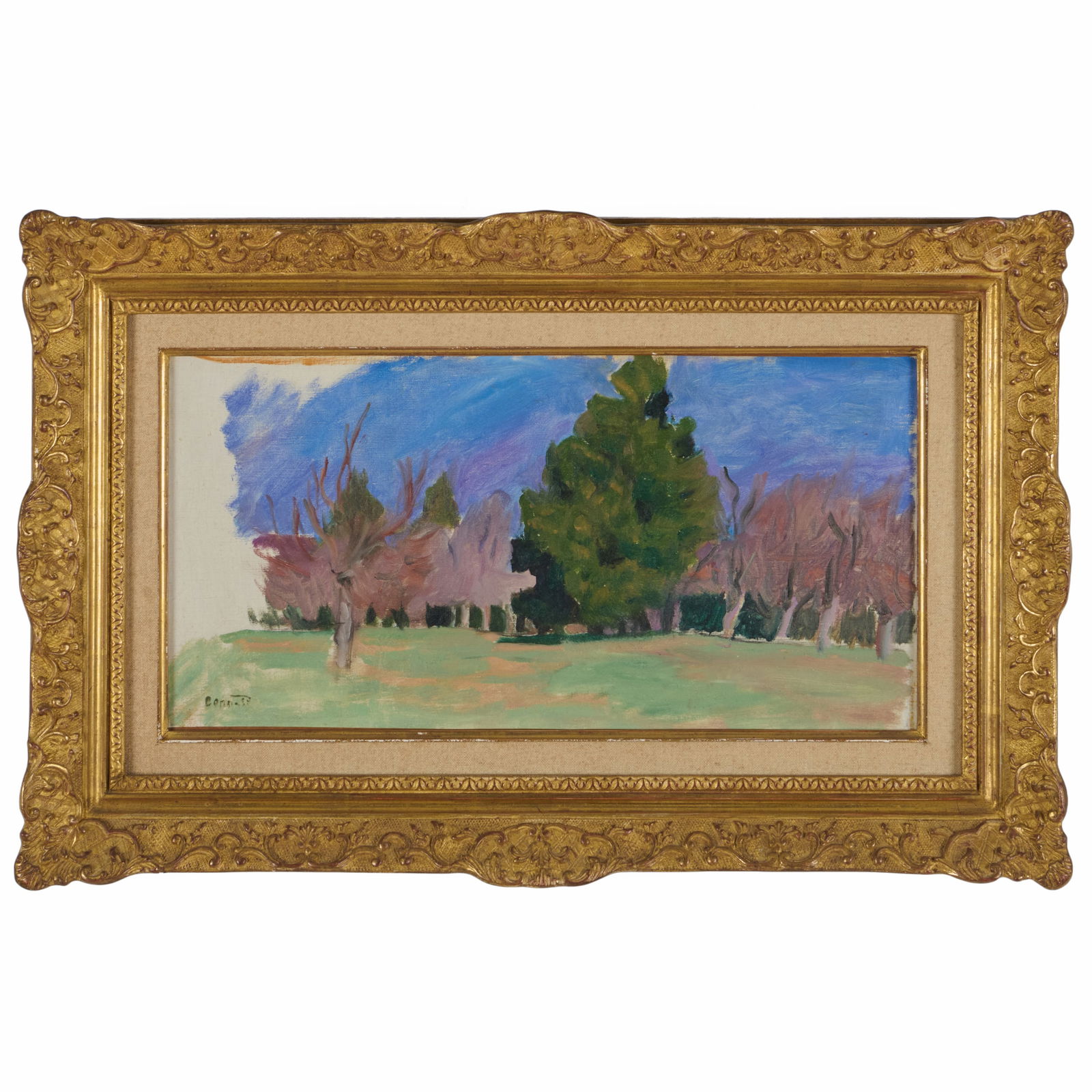 Pierre Bonnard (1867-1947): Paysage: Pierre Bonnard (1867-1947): Paysage Oil on canvas, 1906-1908, with the artist's stamped signature lower left, lined. 9 1/8 x 17 7/8 in., 15 x 24 in. (frame). Literature: J. and H. Dauberville, Bonnard