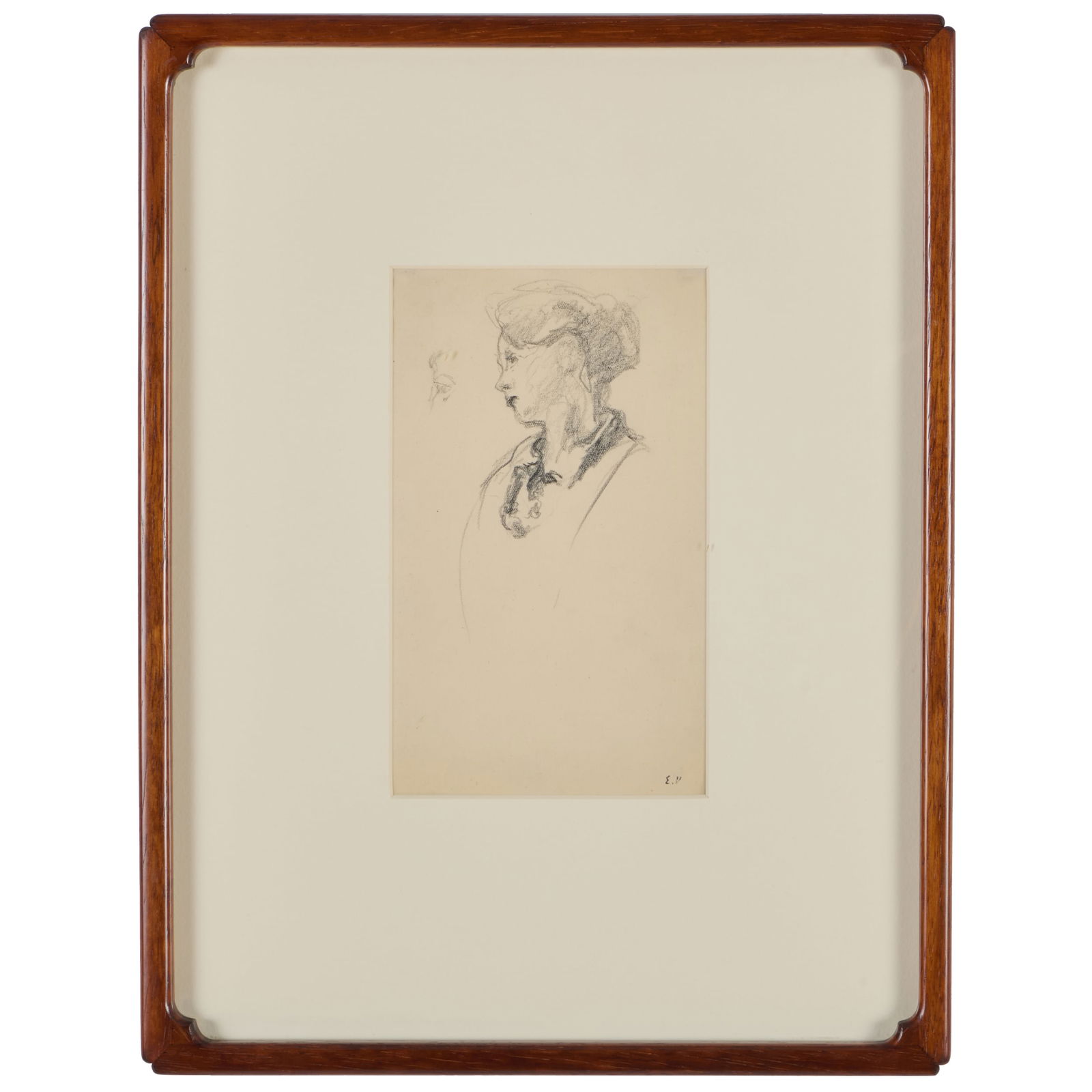Edouard Vuillard (1868-1940): Jeune femme pensive: Edouard Vuillard (1868-1940): Jeune femme pensive Pencil on paper, c. 1918, with the artist's inkstamp (Lugt 909a). 8 x 5 in. (sheet), 16 x 12 1/2 in. (frame). The Collection of Alan and Marilyn Bergm
