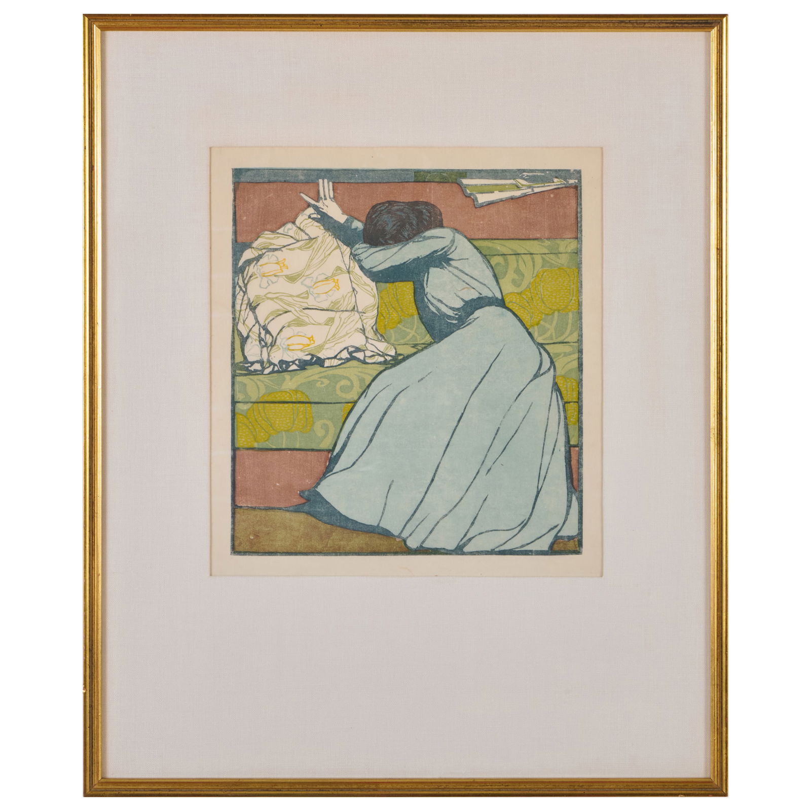 Maximilian Kurzwell (1867-1916): Der Polster (The Cushion): Maximilian Kurzwell (1867-1916): Der Polster (The Cushion) Woodcut on Japan, 1903, unsigned, with label from Felix Landau Gallery, LA. 15 x 12 in. (sheet), 22 3/4 x 18 1/2 in. (frame). Note: The Austr
