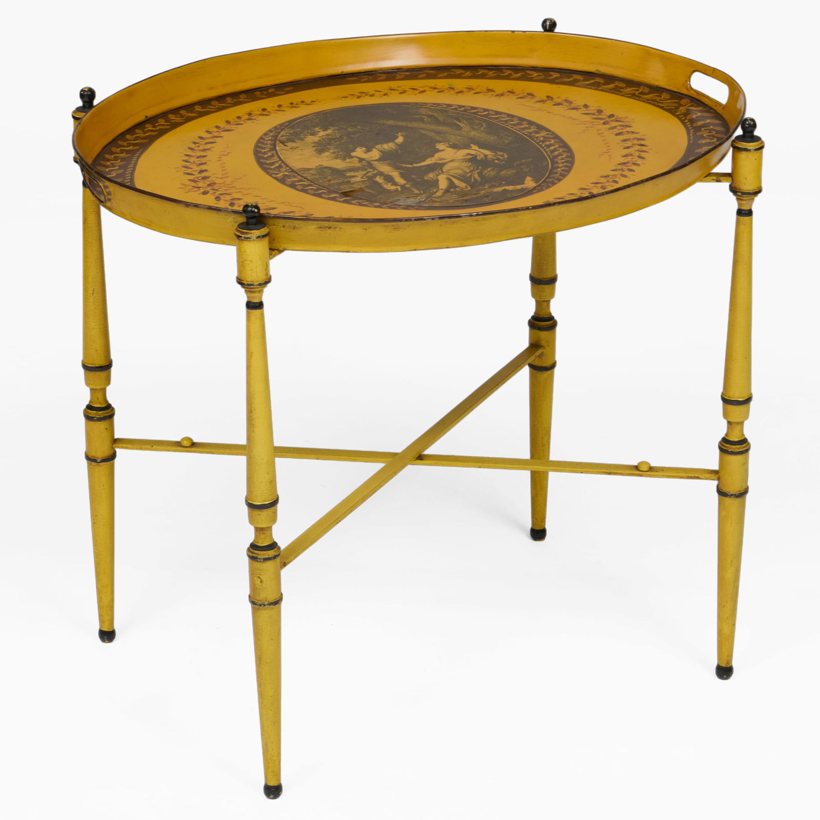 Yellow Tole Peinte Tray Table: Yellow Tole Peinte Tray Table 22 1/2 x 25 1/2 x 19 1/2 in. The Collection of Alan and Marilyn Bergman.