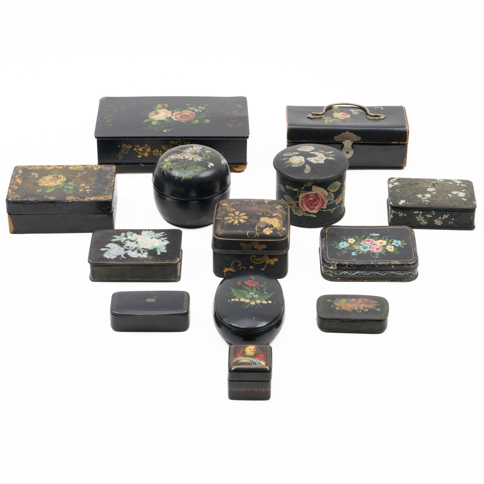 Group of Thirteen Papier-Macha and Lacquer Boxes (1 of 20)