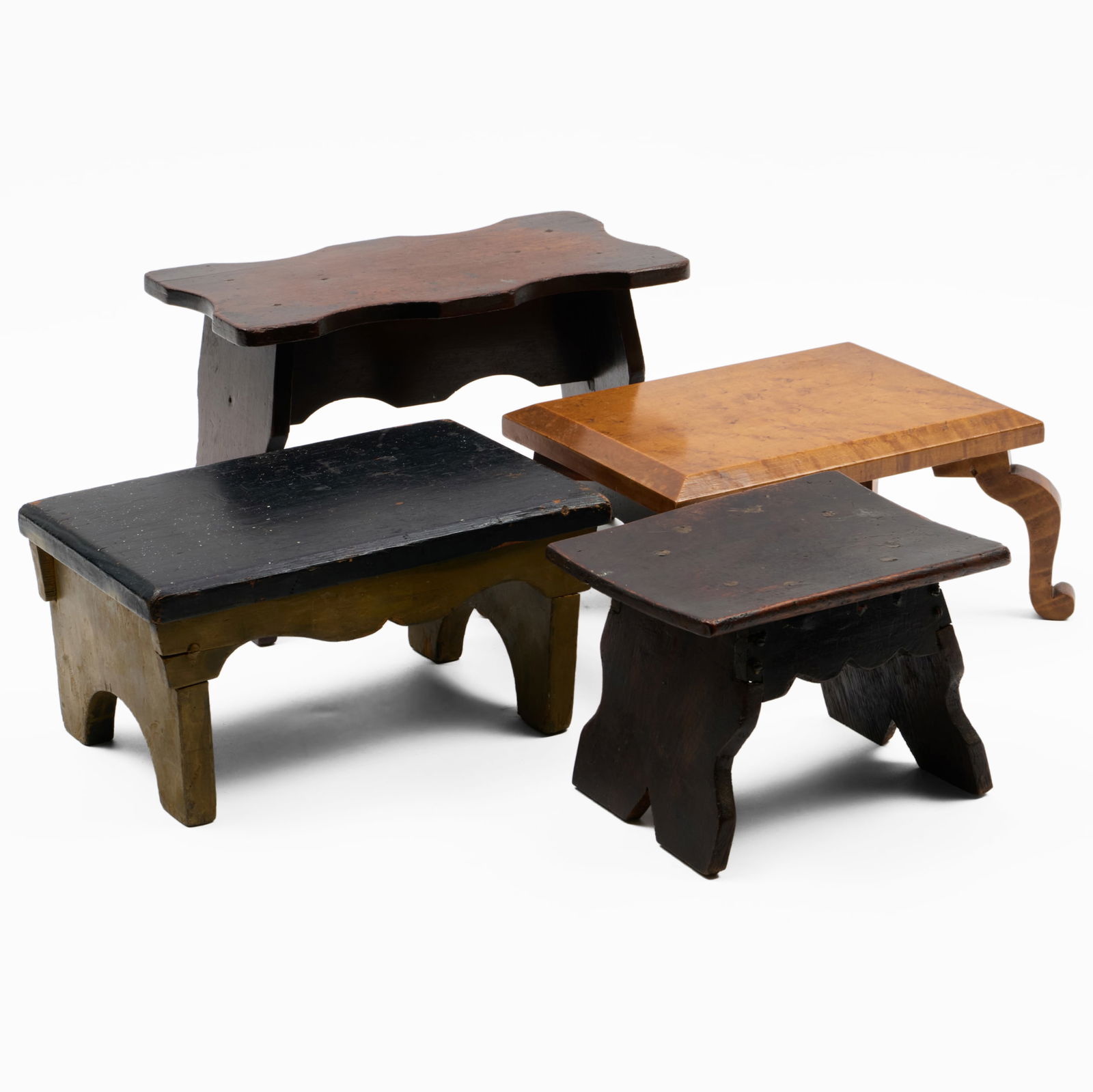 Group of Four Miniature Foot Stools: Group of Four Miniature Foot Stools The largest 8 1/2 x 13 x 7 in., the smallest 6 x 8 1/2 x 6 1/2 in. The Collection of Alan and Marilyn Bergman.