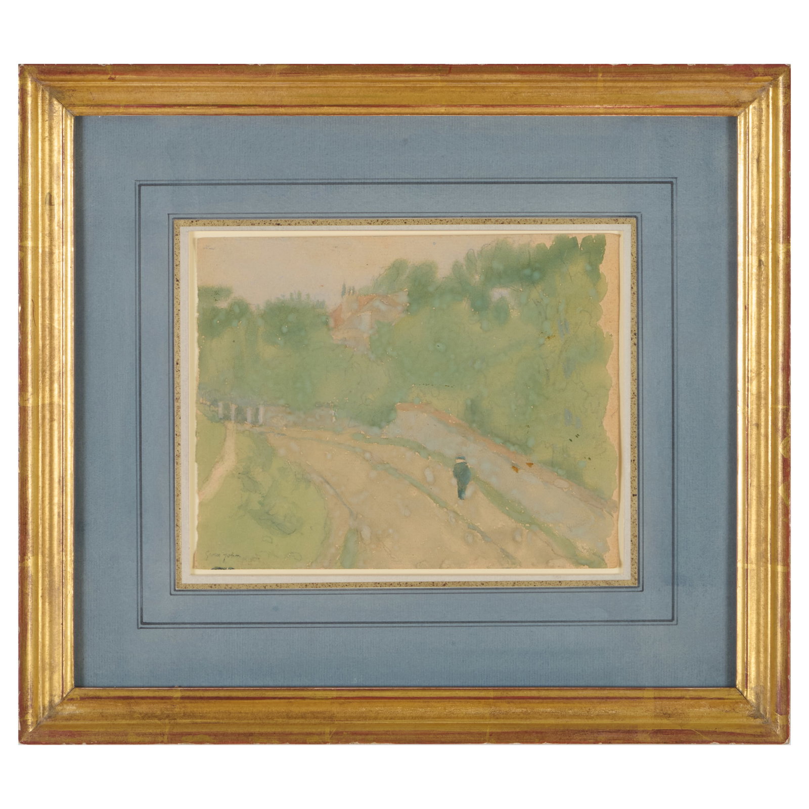 Gwen John (1876-1939): Rue Terre Neuve, Meudon: Gwen John (1876-1939): Rue Terre Neuve, Meudon Gouache on paper, signed 'Gwen John' lower left, with a pencil sketch on the reverse, with label from Davis & Langdale Company, NY, 6 3/4 x 8 5/8 in. (sh