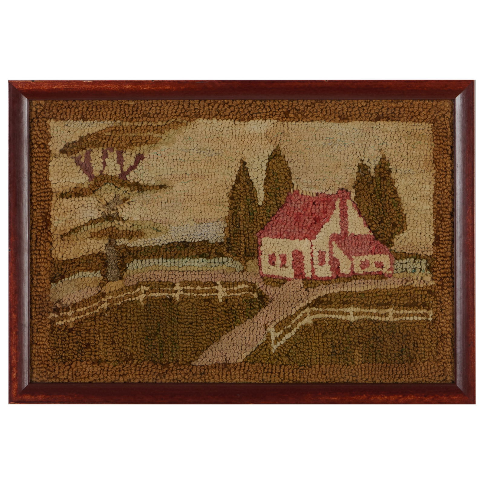 American Hooked Panel of a House in the Countryside: American Hooked Panel of a House in the Countryside13 1/4 x 19 in., frame.The Collection of Alan and Marilyn Bergman.