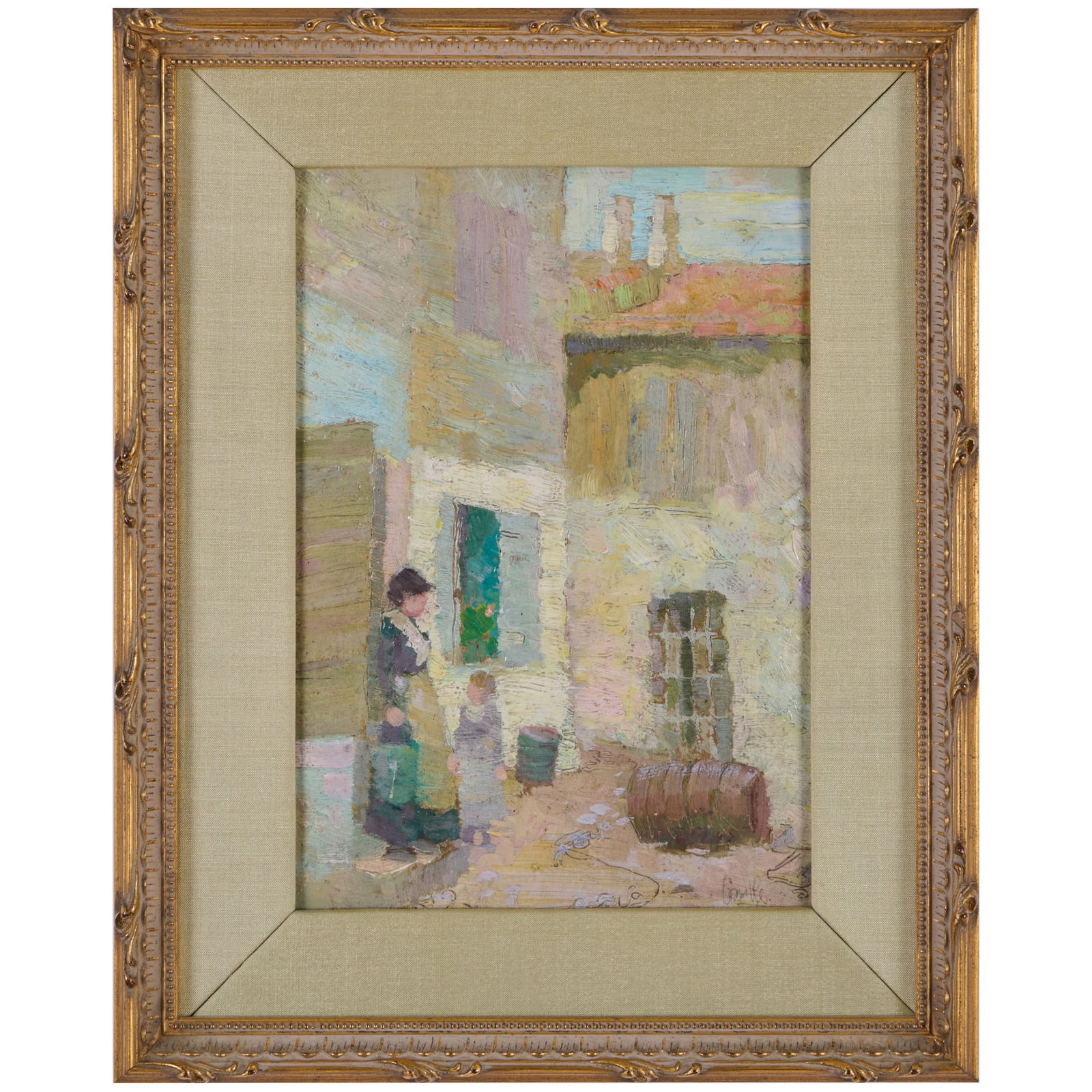 Roy C. Gamble (1887-1972): Village Scene: Roy C. Gamble (1887-1972): Village Scene Oil on board, signed 'Gamble' lower right.8 1/2 x 6 1/4 in., 11 1/2 x 9 in. (frame).The Collection of Alan and Marilyn Bergman.