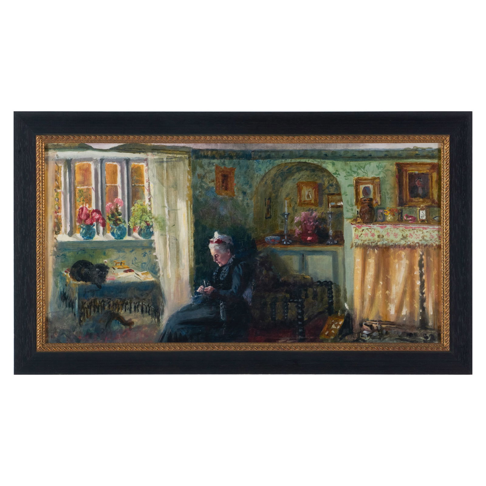 American School: Grandma Knitting: American School: Grandma KnittingOil on canvas, unsigned.12 x 24 in., 15 1/2 x 27 1/4 in. (frame).The Collection of Alan and Marilyn Bergman.