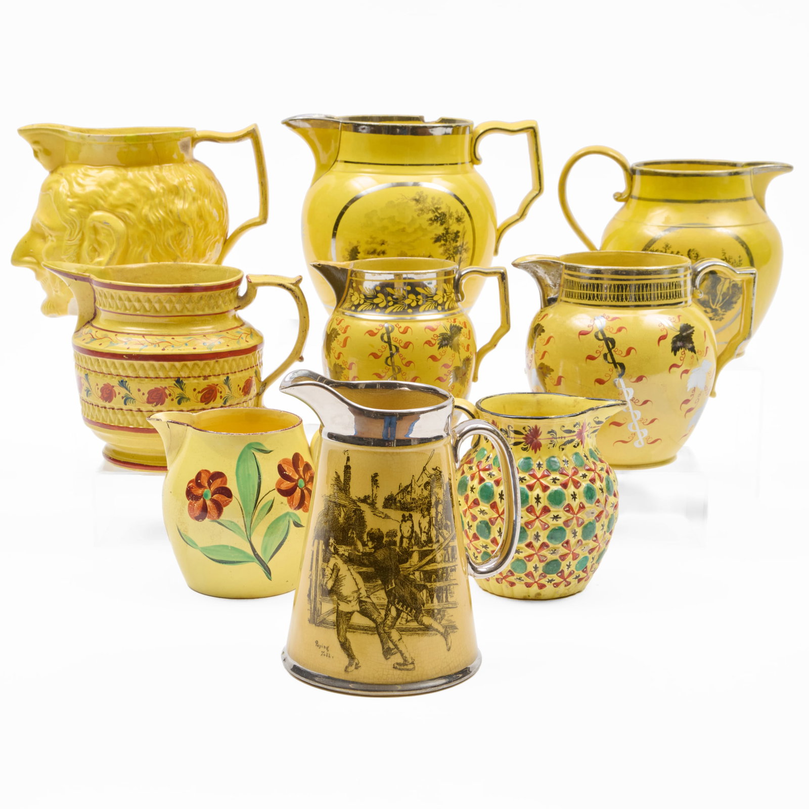 Group of Nine English Yellow Ground Lustreware and Pottery Jugs (1 of 20)