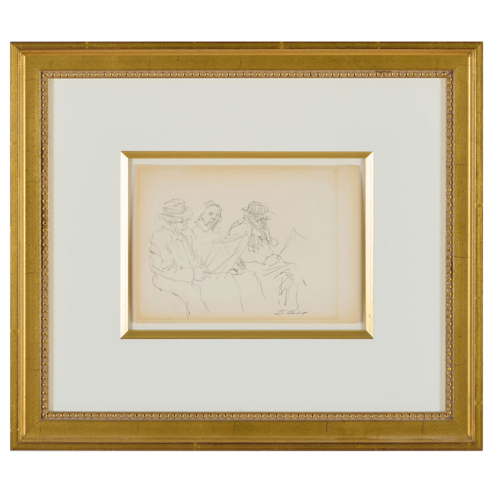 David Levine (1926-2009): Subway Riders: David Levine (1926-2009): Subway Riders Pencil on paper, signed 'D. Levine' lower right, with label from Davis Galleries, NY. 5 1/2 x 7 7/8 in. (sheet), 14 1/4 x 16 1/2 in. (frame). The Collection of