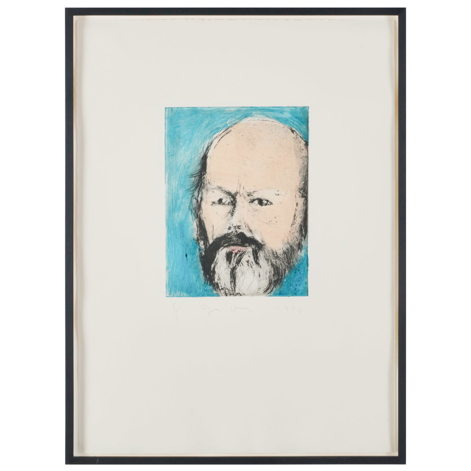 Jim Dine (b. 1935): Self-Portrait Without Glasses: Jim Dine (b. 1935): Self-Portrait Without Glasses Etching and aquatint in colors on wove paper, 1978, signed and dated in pencil, numbered 5/5 (there was also the edition of 10 in sepia). 27 x 20 in.