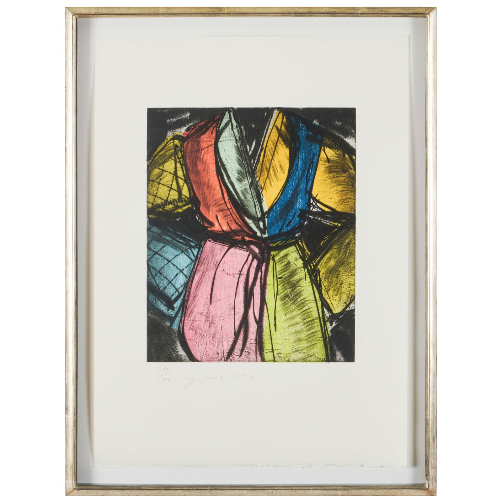 Jim Dine (b. 1935): Bill Clinton Robe: Jim Dine (b. 1935): Bill Clinton Robe Woodcut in colors on wove paper, 1992, signed, dated and numbered 64/100 in pencil. 20 3/4 x 15 in. (sheet), 23 1/2 x 18 in. (frame). The Collection of Alan and M