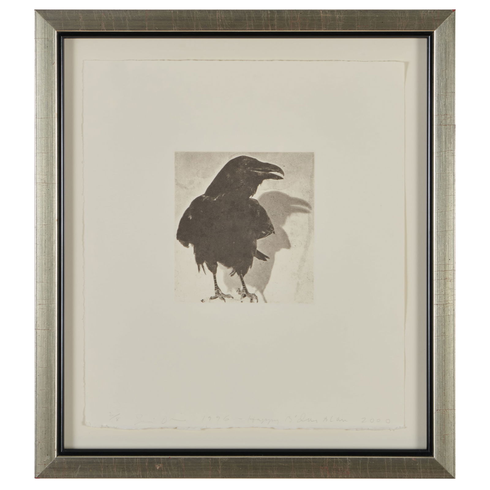 Jim Dine (b. 1935): Crow: Jim Dine (b. 1935): Crow Aquatint in black on wove paper, 1996, signed, dated, inscribed 'Happy Birthday to Alan 2000' in pencil, numbered 2/8. 14 1/2 x 12 1/2 in. (sheet), 18 1/2 x 16 1/2 in. (frame)
