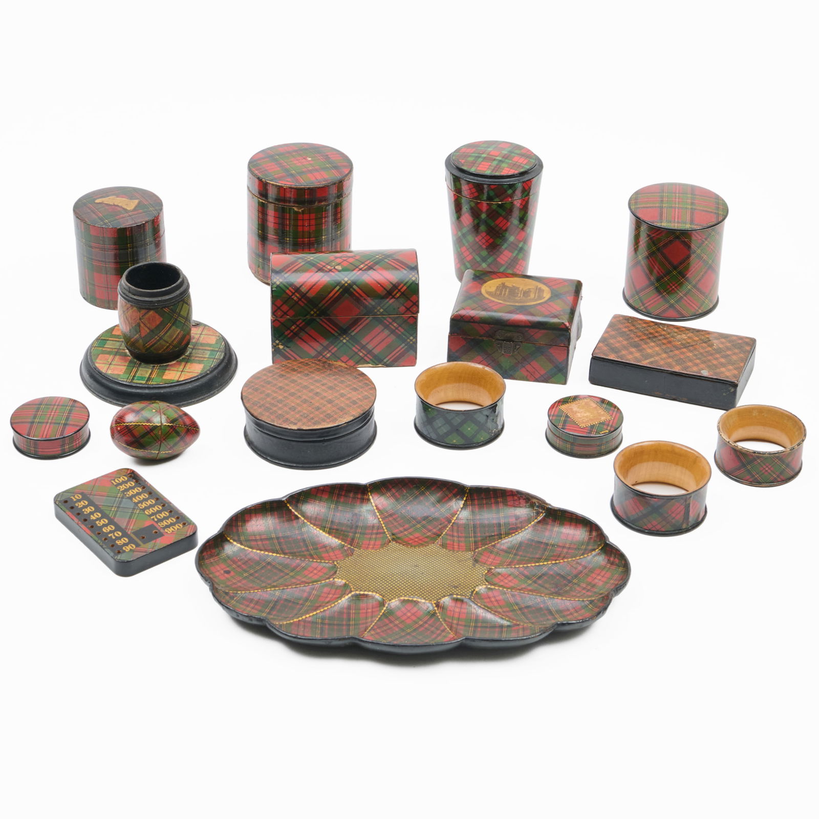 Group of Printed Tartan Ware Desk and Table Articles: Group of Printed Tartan Ware Desk and Table Articles The largest 8 1/2 x 5 1/4 in.The smallest 1/2 x 1 1/2 in. diam. The Collection of Alan and Marilyn Bergman.