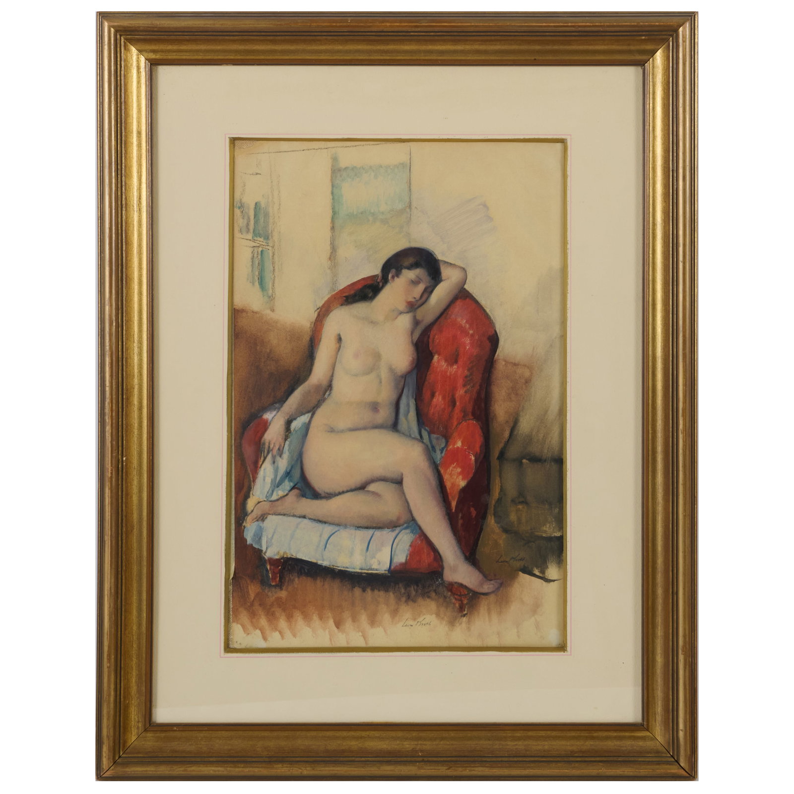 Leon Kroll (1884-1974): Nude: Leon Kroll (1884-1974): Nude Oil and charcoal on paper mounted on paperboard, signed 'Leon Kroll' lower center and lower right, inscribed 'Cheres Amis to all of you, Leon, Jan 21, 1972' and inscribed 