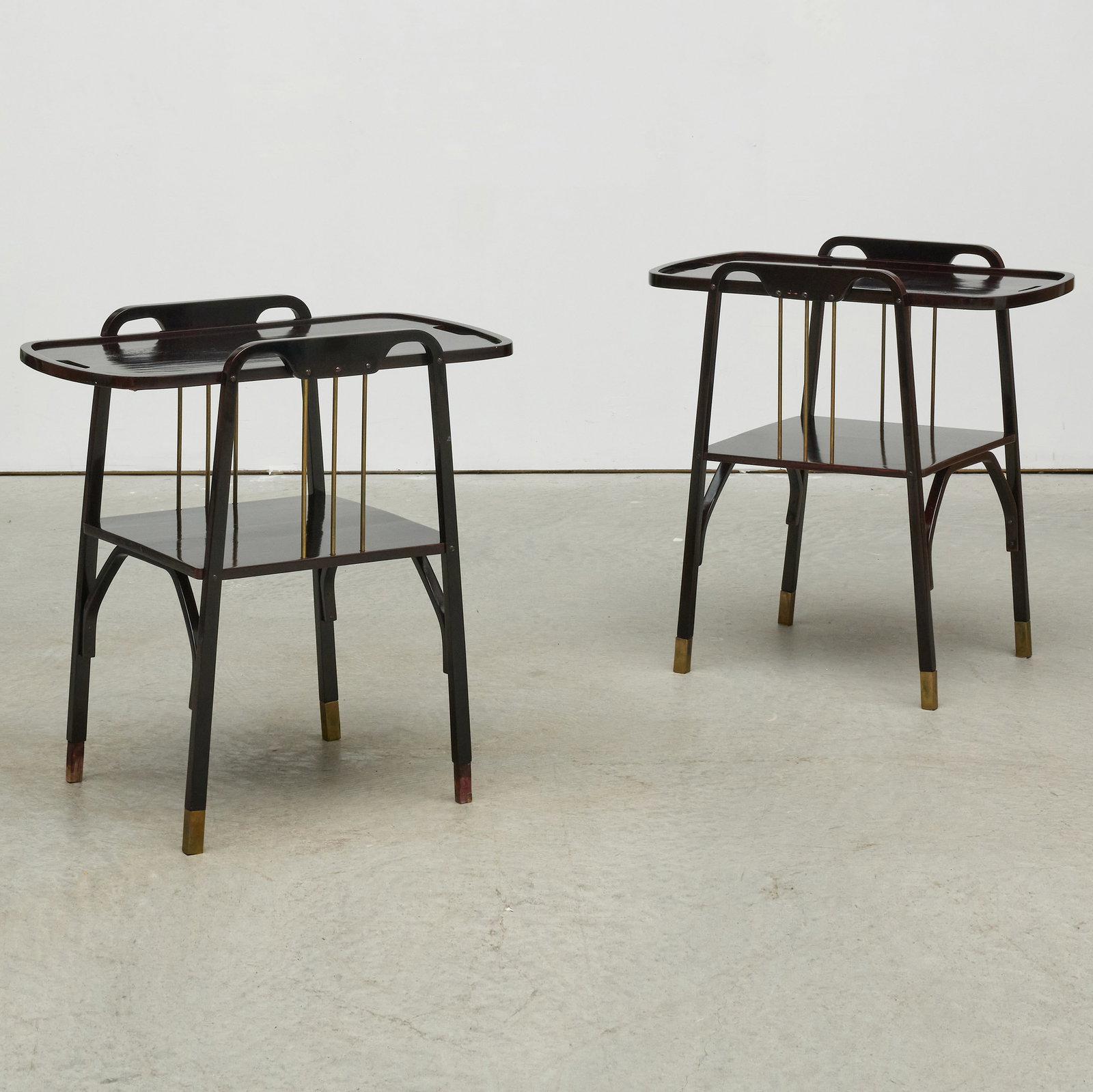 Pair of Thonet Stained Birch and Brass Side Tables, Possibly Josef Hoffman (1 of 7)