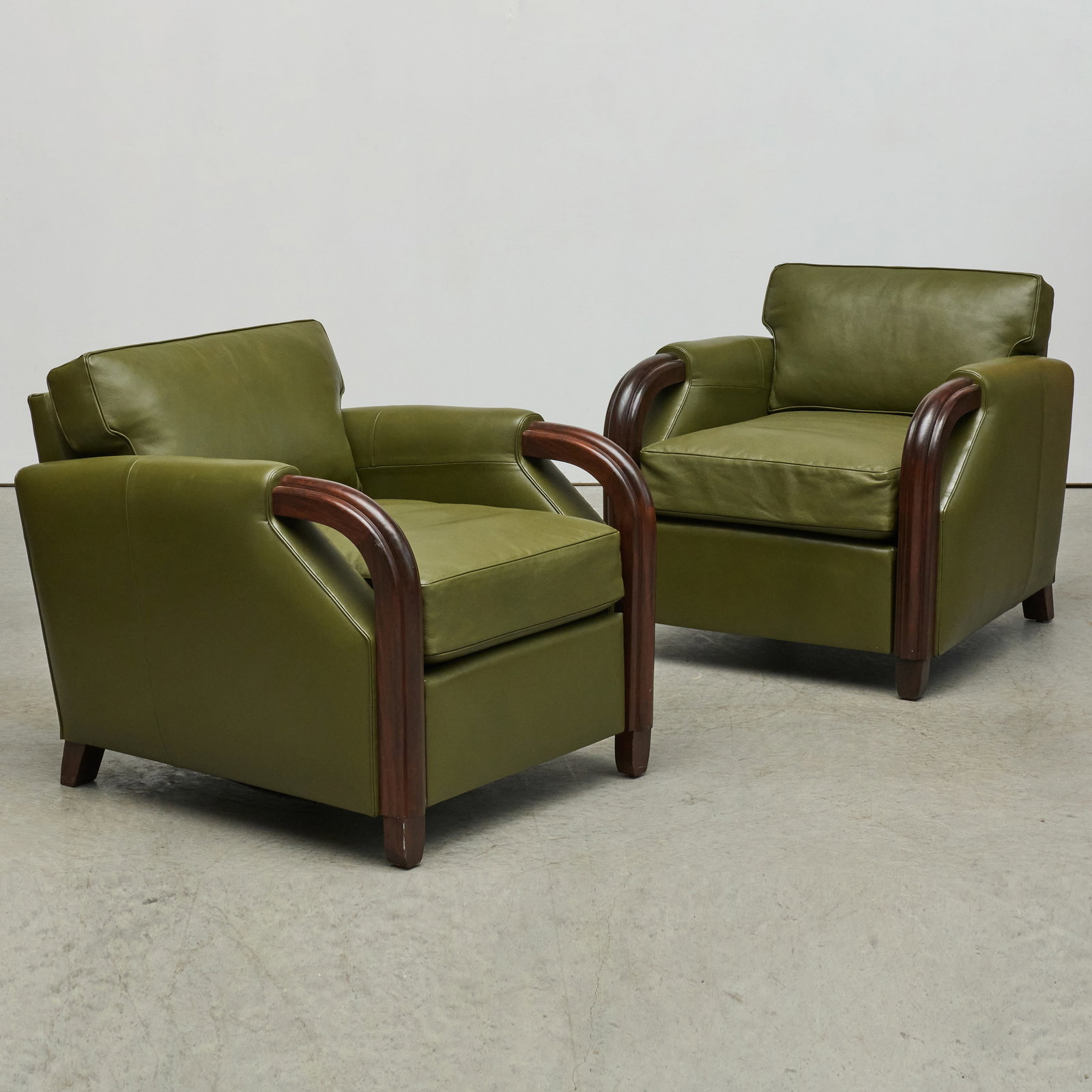 Pair of Art Deco Style Mahogany and Leather Upholstered Armchairs (1 of 7)