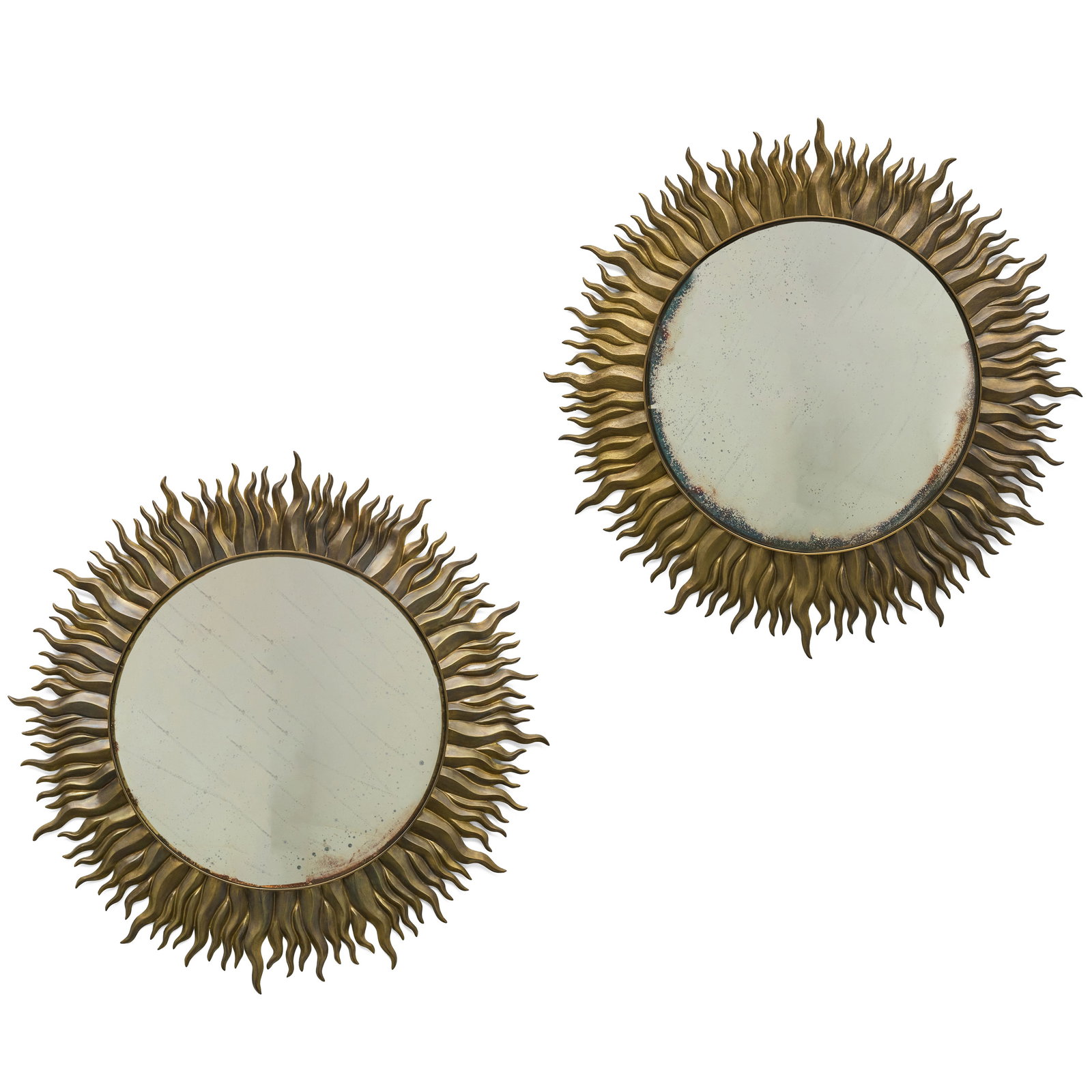 Pair of Patinated Brass Sunburst Mirrors, In The Manner of Line Vautrin (1 of 5)