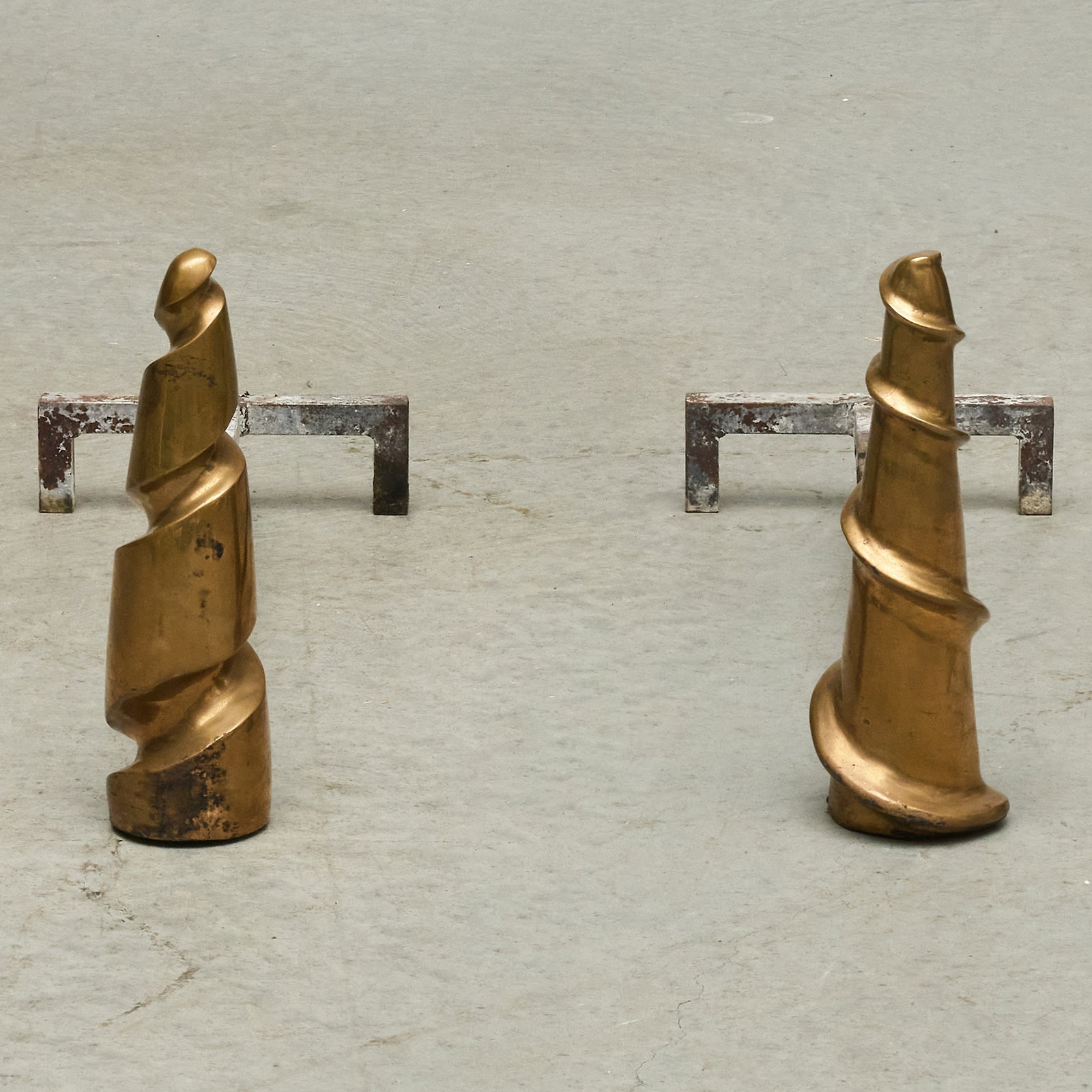 Pair of Garouste and Bonetti "Inspirale Espirale" Bronze Andirons: Pair of Garouste and Bonetti "Inspirale Espirale" Bronze Andirons 12 1/2 x 8 3/4 x 23 in. The Collection of a Peter Marino Designed Interior, New York.