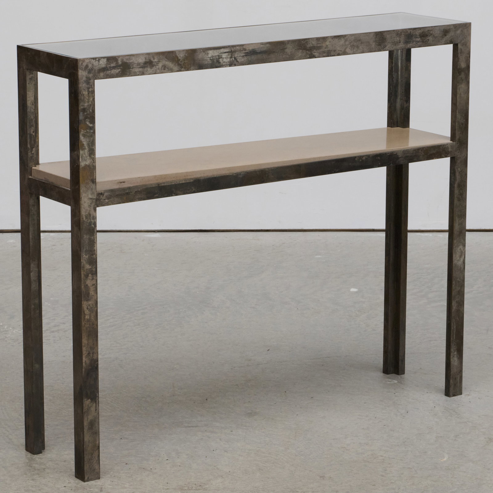 Peter Marino Oil-Quenched Bronze Two-Tier Console Table with Glass and Radica Stone (1 of 6)