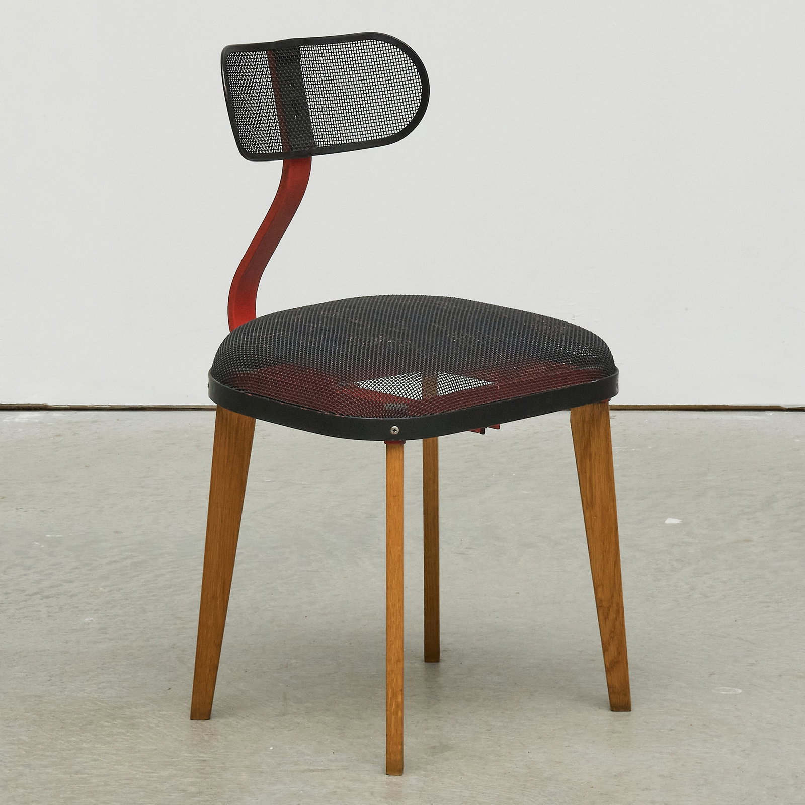 Oak and Painted Metal Texteel "Ironer" Chair by Horton Manufacturing Company: Oak and Painted Metal Texteel "Ironer" Chair by Horton Manufacturing Company 29 1/2 x 17 x 19 in., seat height 16 1/2 in. Collection of Barbara Jakobson.