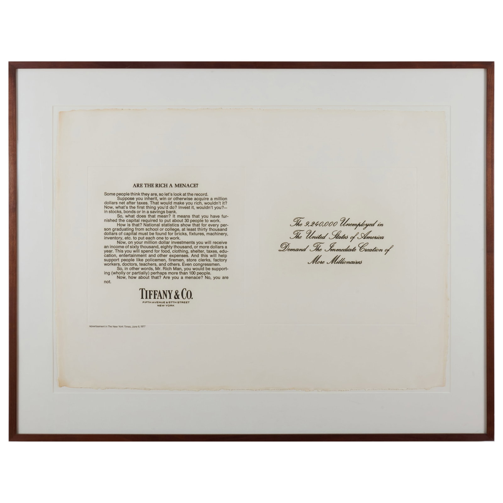 Hans Haacke (b. 1936): Tiffany Cares (1 of 3)