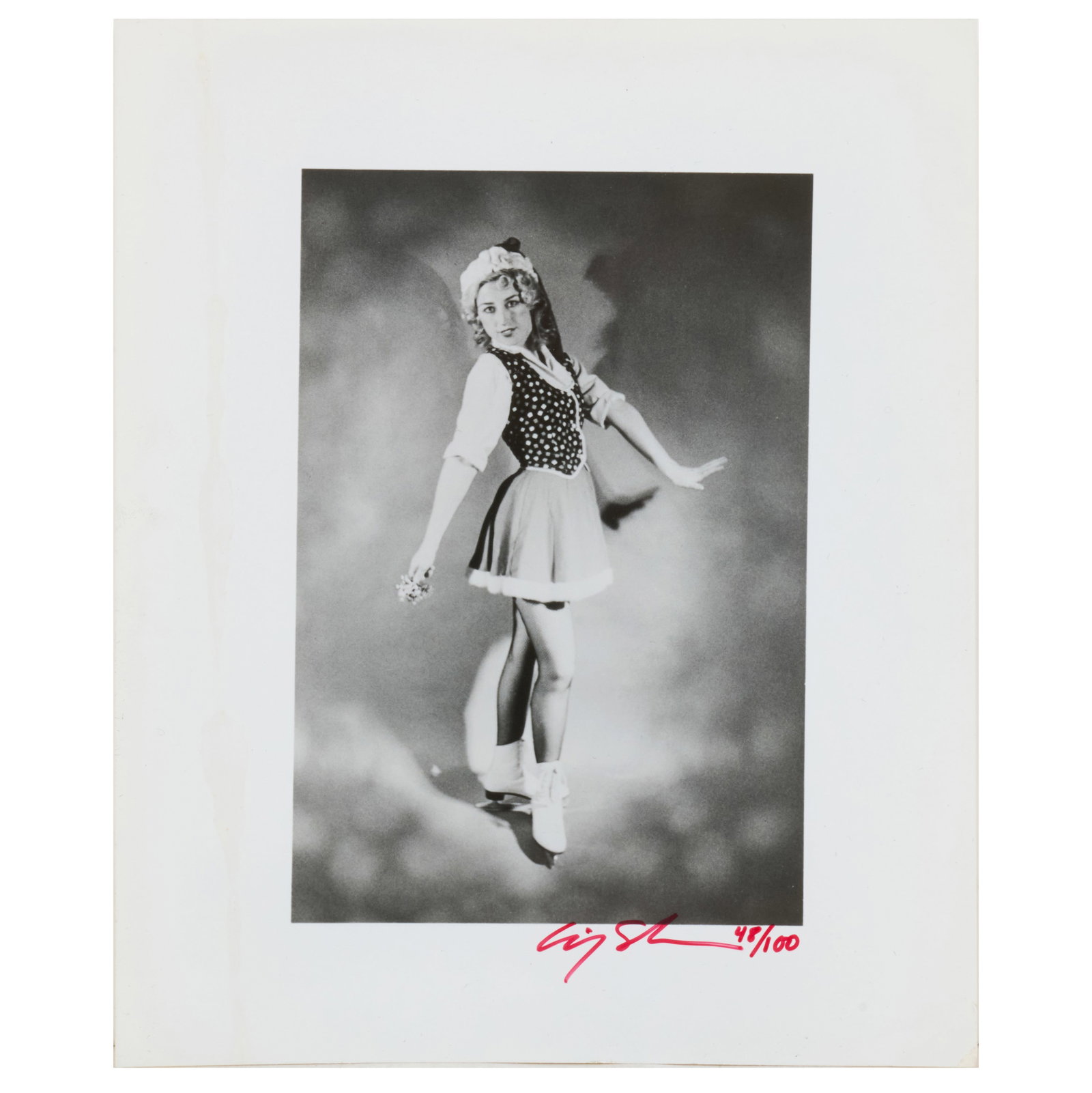 Cindy Sherman (b. 1954): Untitled (Ice Skater): Cindy Sherman (b. 1954): Untitled (Ice Skater) Gelatin silver print, 1979, signed and numbered 48/100 in red ink. 9 3/4 x 8 in. (sheet), unframed. Collection of Barbara Jakobson.
