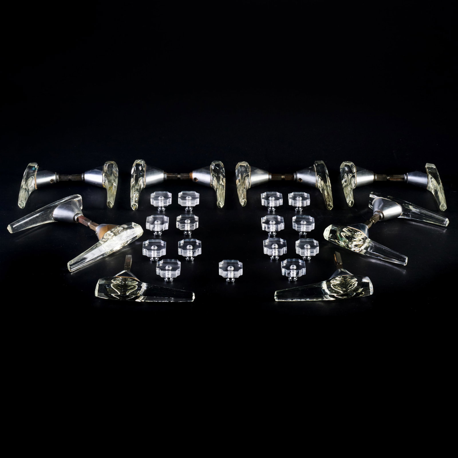 Set of Seven Glass and Metal Door Handles and Thirty Lucite Drawer Pulls (1 of 15)