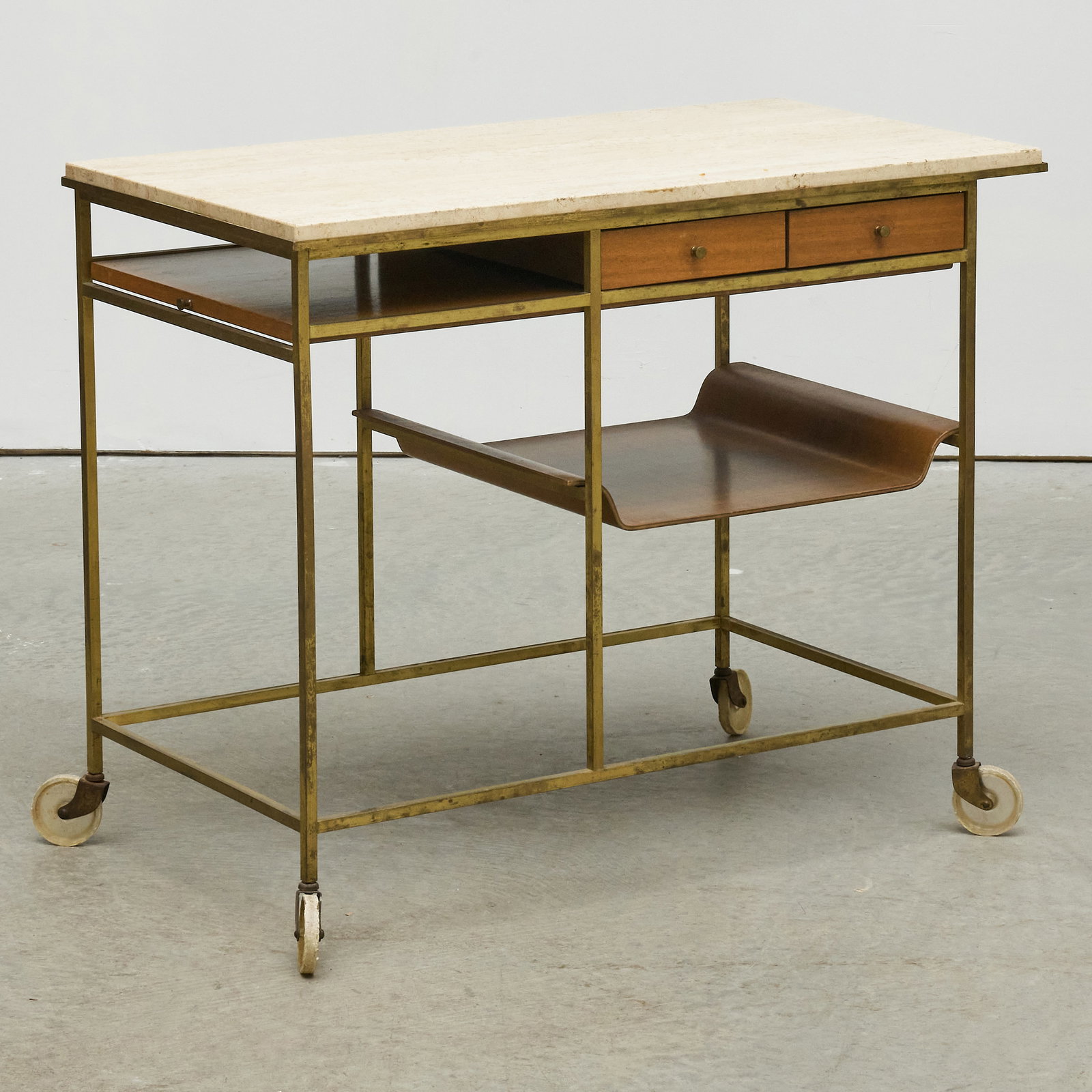 Paul McCobb Travertine, Brass and Walnut Bar Cart (1 of 12)