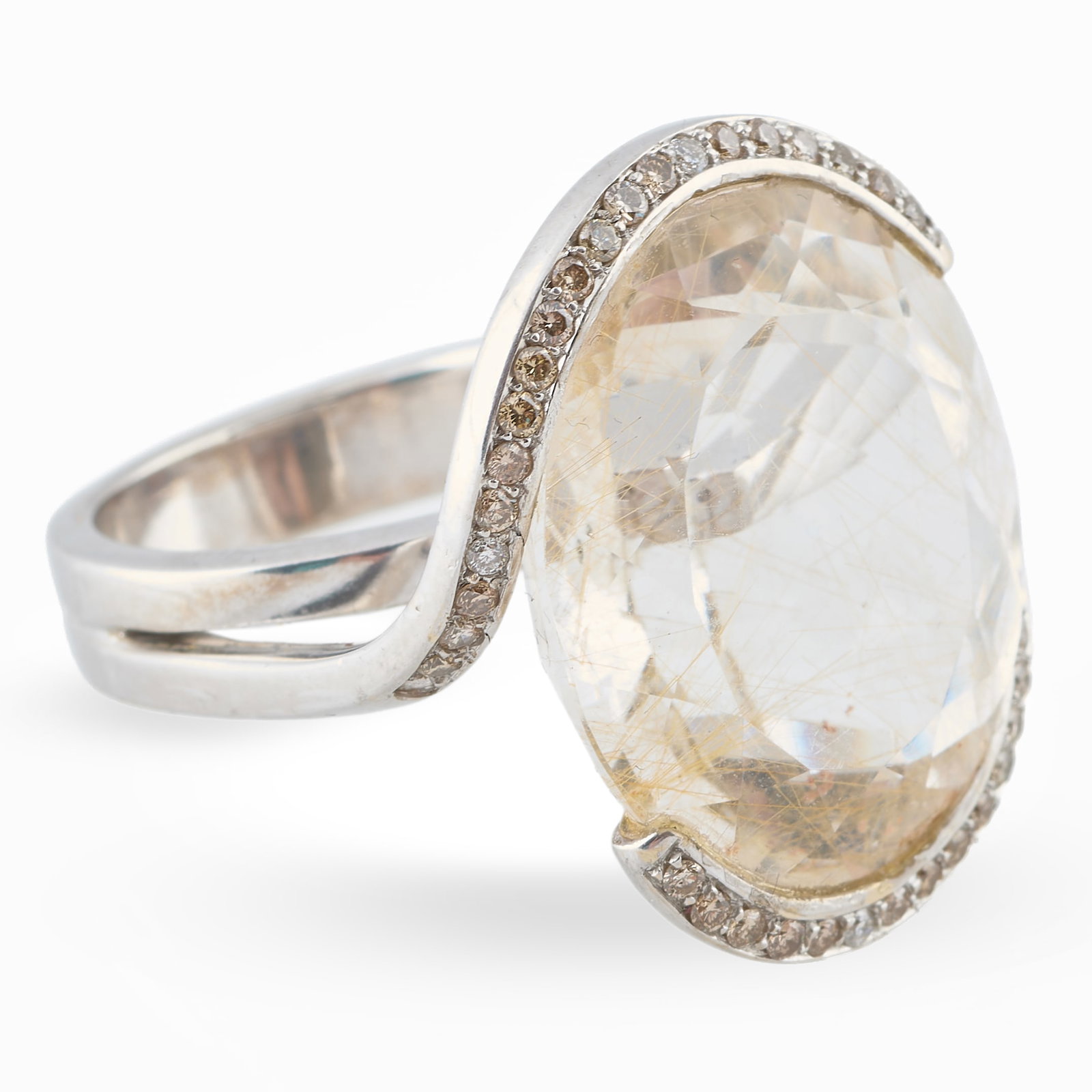 18k White Gold, Diamond and White Topaz Cocktail Ring: 18k White Gold, Diamond and White Topaz Cocktail Ring Marked '750'.Size 8 1/4, 10.9 dwts. Collection of Barbara Jakobson.