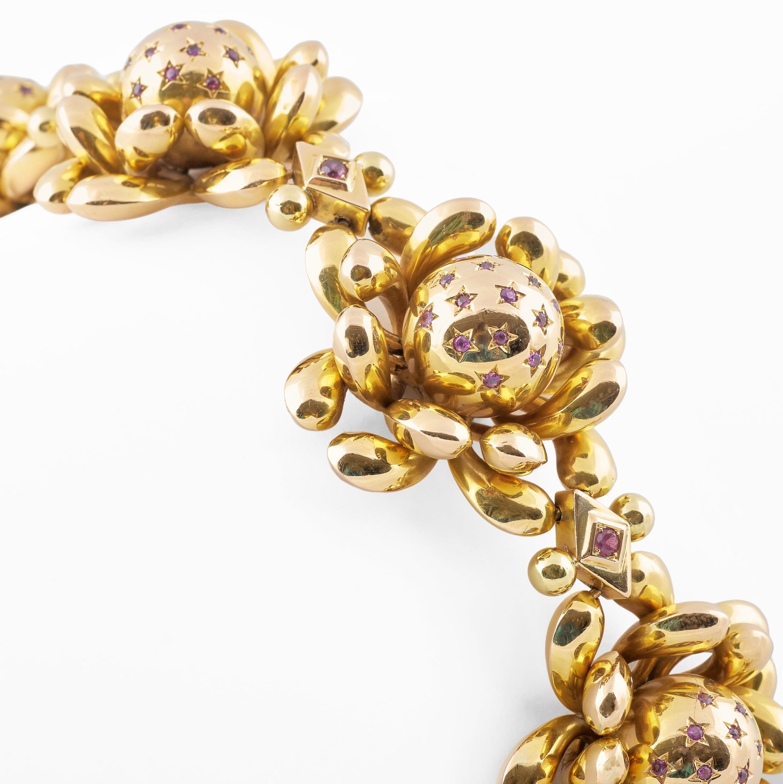 Italian 18k Gold and Ruby Floriform Bracelet (1 of 7)