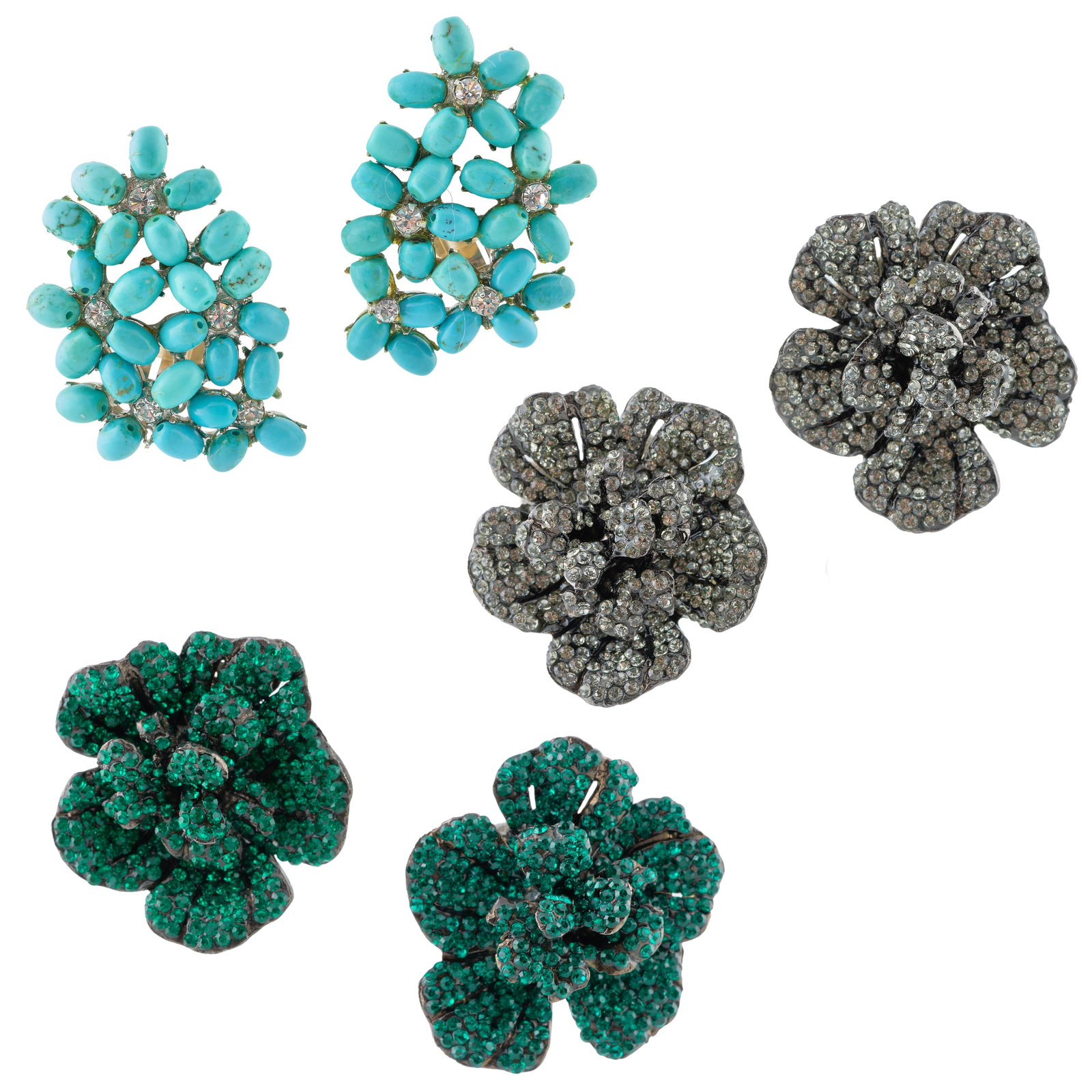 Three Simon Ju Pairs of Floriform Costume Earrings (1 of 13)