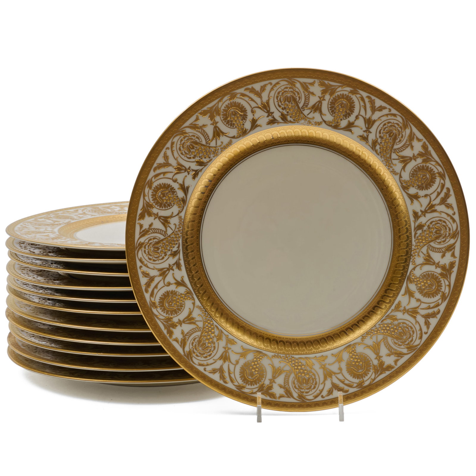 Set of Twelve Continental Gilt-Decorated Porcelain Dinner Plates (1 of 4)