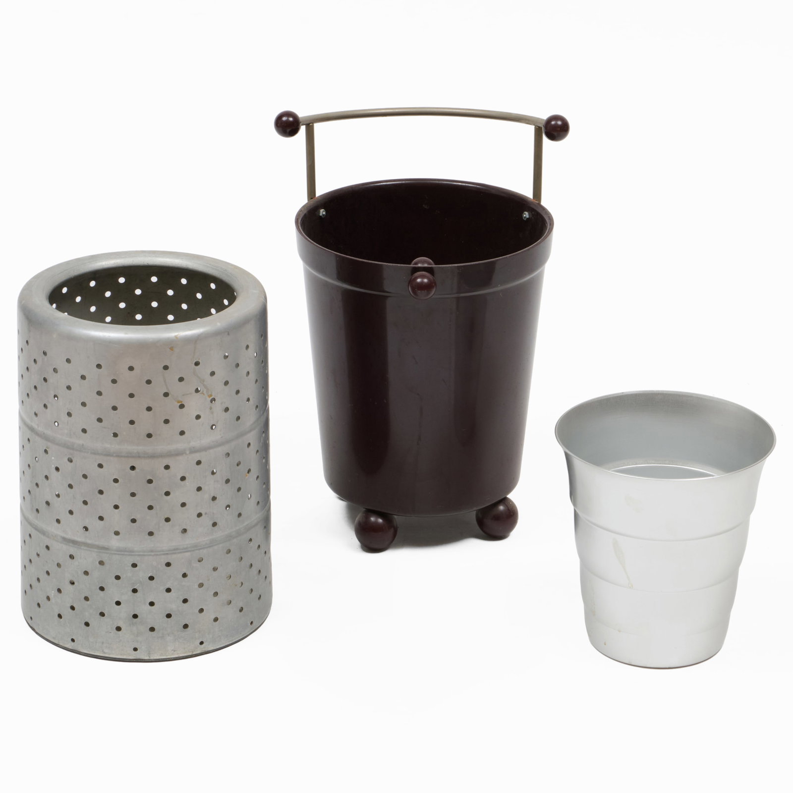 Mid Century Modern 'Atomic' Waste Basket and Two Metal Waste Baskets (1 of 7)