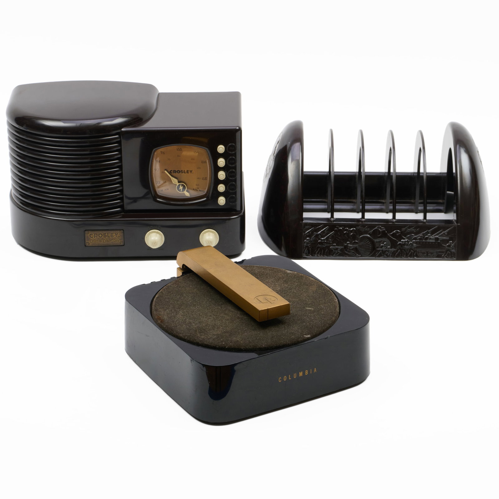 Columbia Record Player Model 103-A, a Crosley CR-1 Limited Edition Radio and a Record Holder (1 of 19)