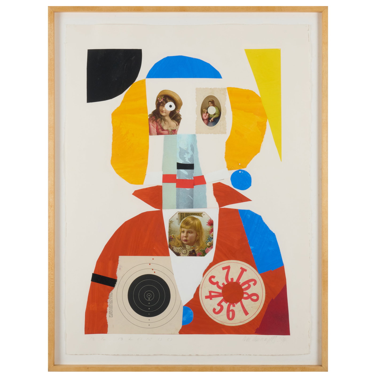 Ivan Chermayeff (1932-2017): El Blondo: Ivan Chermayeff (1932-2017): El Blondo Mixed media collage on paper, 1997, signed 'Ivan Chermayeff' and dated lower right, titled lower left. 30 x 22 in. (sheet), 3 x 25 1/4 in. (frame). The family
