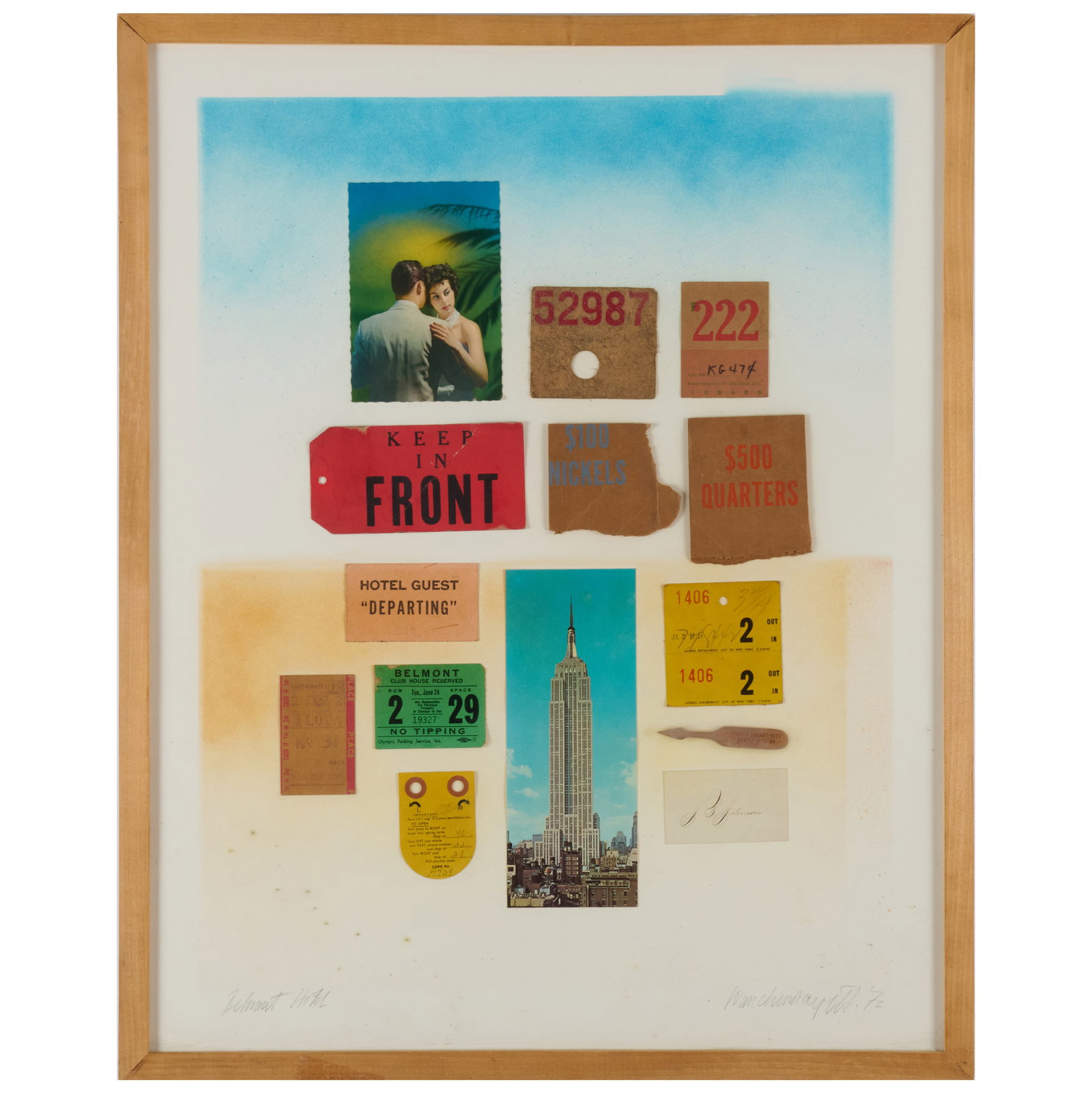 Ivan Chermayeff (1932-2017): Belmont Hotel: Ivan Chermayeff (1932-2017): Belmont Hotel Mixed media collage on paper, 1972, signed 'Ivan Chermayeff' and dated lower right, titled lower left. 26 1/2 x 21 in. (sight), 28 1/4 x 27 3/4 in. Th