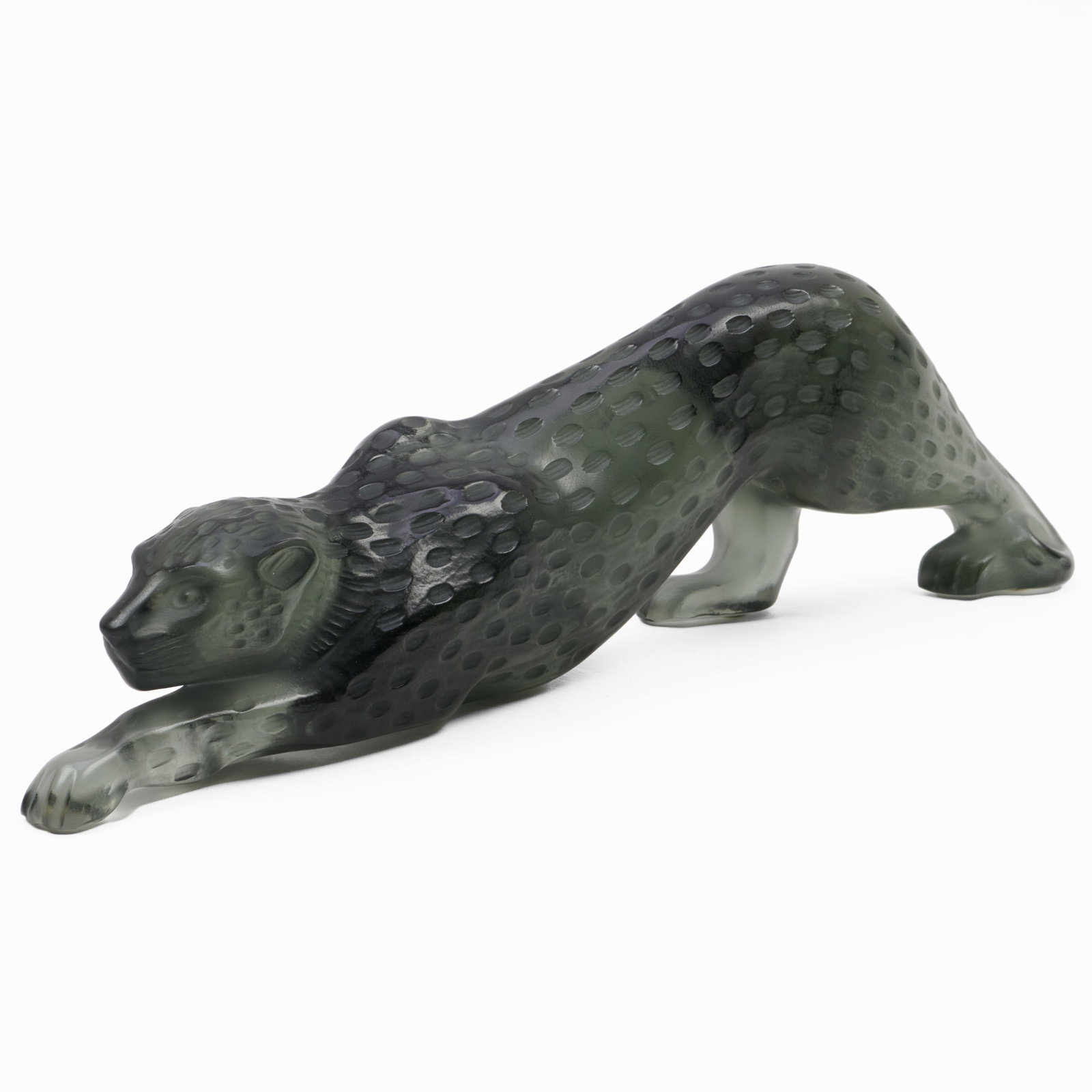 Lalique Black Glass 'Panthere' Sculpture: Lalique Black Glass 'Panthere' Sculpture Signed in etch.4 1/4 x 14 1/2 x 2 1/2 in. Lalique, Paris, 19802.