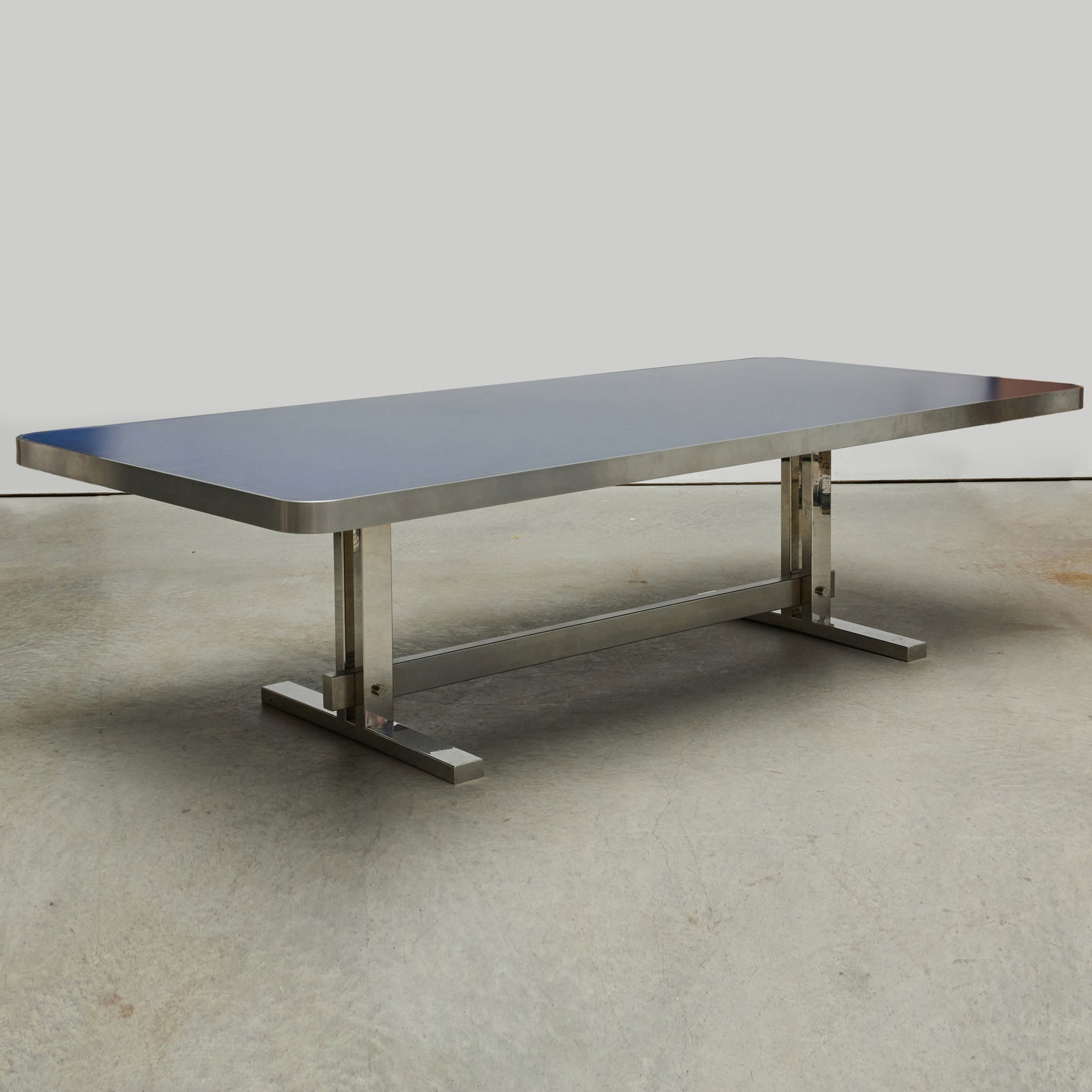 Chrome, Stainless Steel and Dark Blue Laminate Dining Table, Possibly Willy Rizzo (1 of 7)