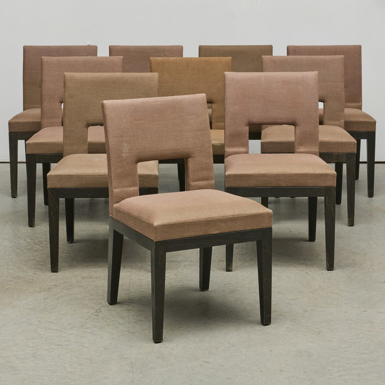 Set of Ten Christian Liaigre "Velin" Ebonized Oak and Canvas Upholstered Dining Chairs (1 of 8)