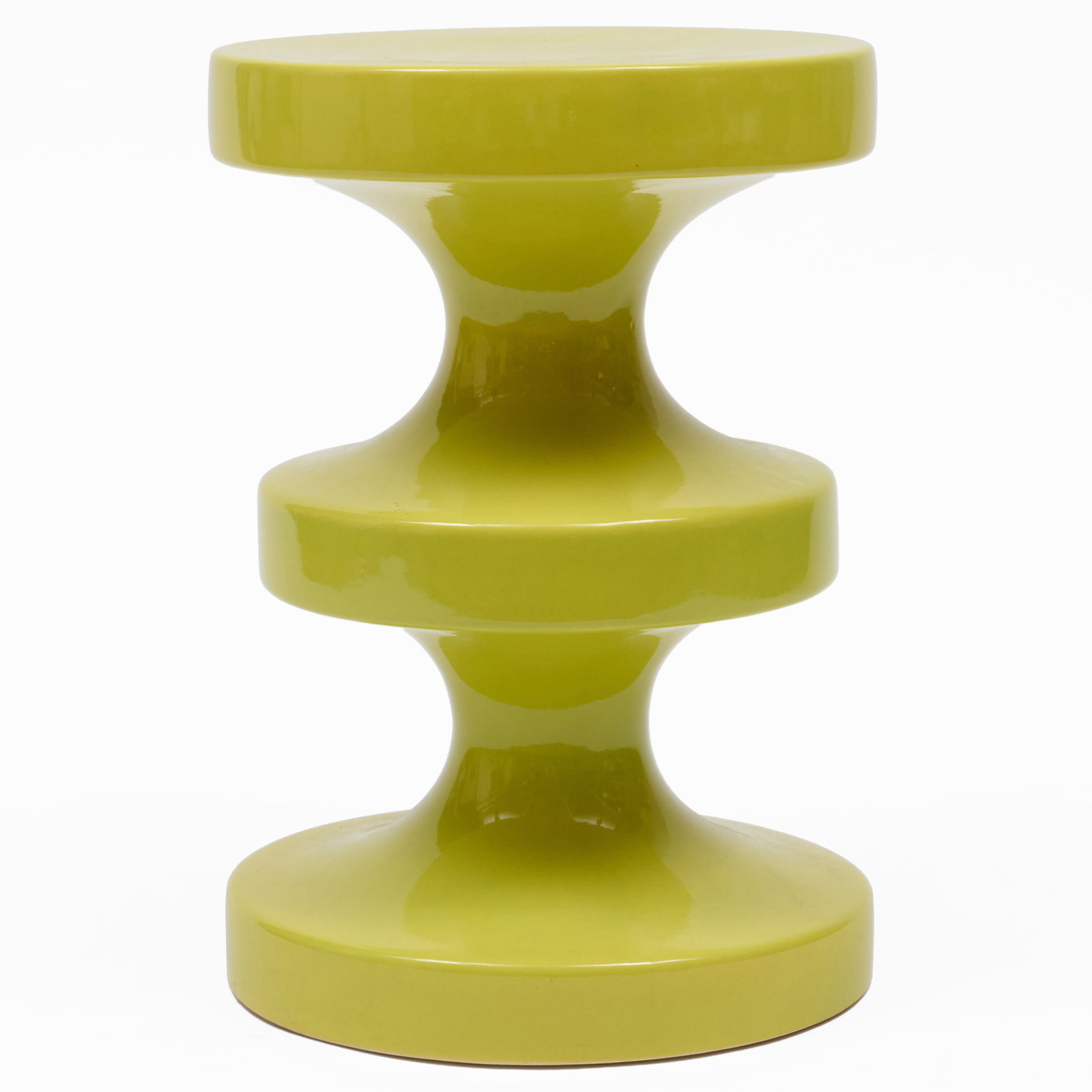 Atelier Gajah Chartreuse Glazed Ceramic 'Pavi' Side Table: Atelier Gajah Chartreuse Glazed Ceramic 'Pavi' Side Table Unmarked.22 3/4 x 15 1/2 in. diam. The Collection of a Peter Marino Designed Interior, New York.