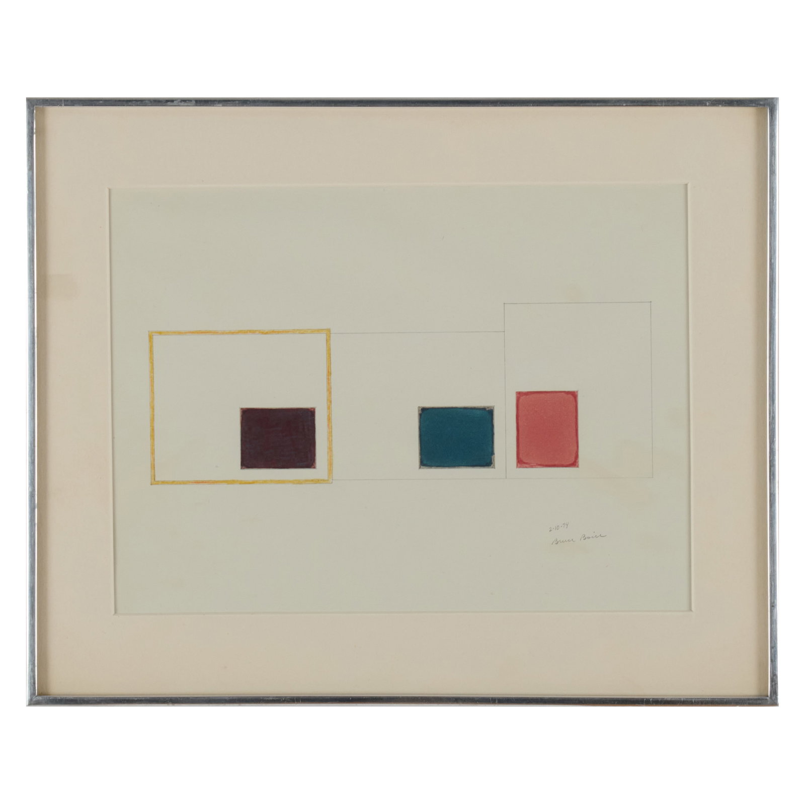 Bruce Boice (b. 1941) Abstract Squares: Bruce Boice (b. 1941) Abstract Squares Ink, crayon and pencil on paper, 1974, signed 'Bruce Boice' and dated lower right. 7 1/4 x 10 in. (sight), 10 1/2 x 13 in. (frame).