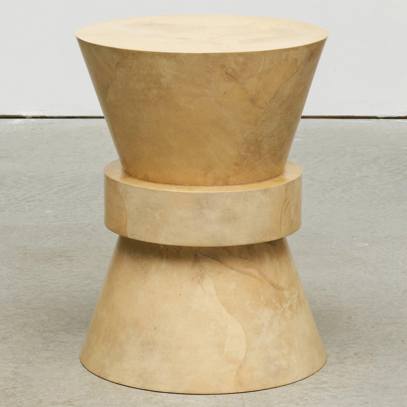 Karl Springer Calfskin Pedestal Table: Karl Springer Calfskin Pedestal Table 25 x 19 in. diam.