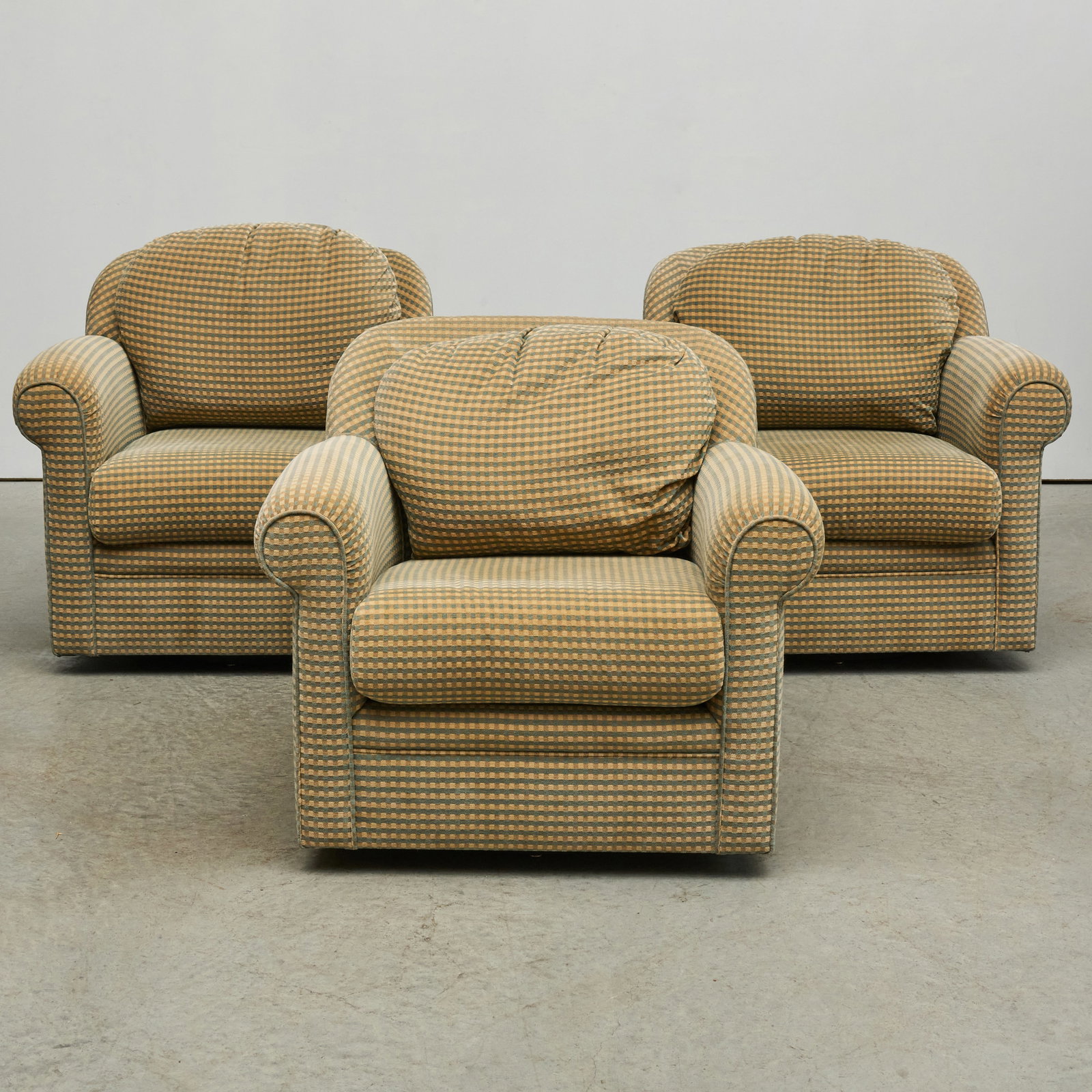 Three Swivel Club Chairs in Checked Chenille (1 of 5)