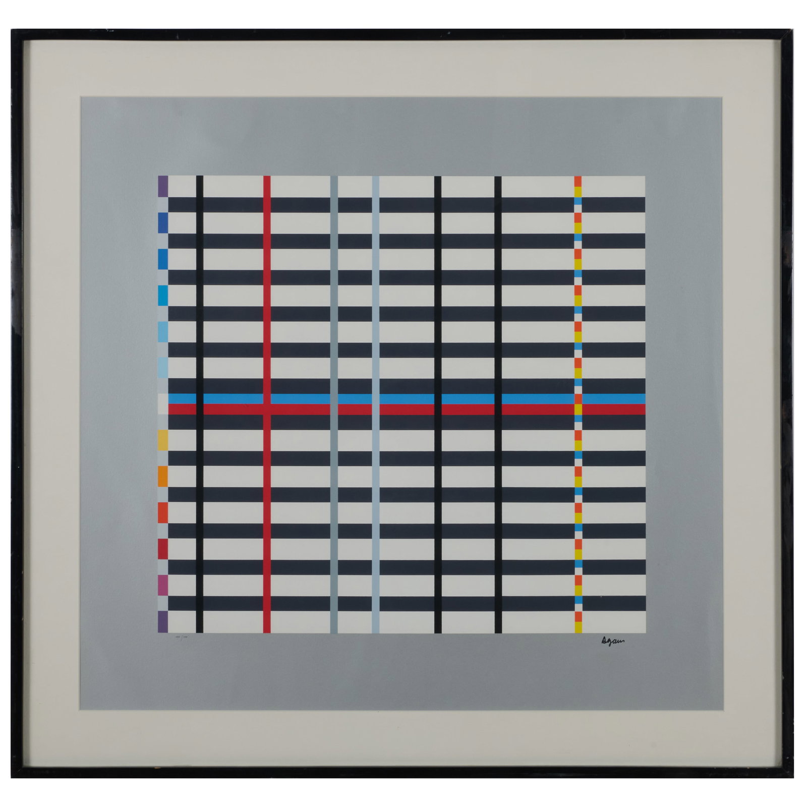 Yaacov Agam (b. 1928): Homage to Mondrian: Yaacov Agam (b. 1928): Homage to Mondrian Screenprint in colors on wove paper, 1984, signed in ink. 26 x 27 in. (sight), 31 1/2 x 33 in. (frame). Collection of Irena and Mike Medavoy, Beverly Hills.