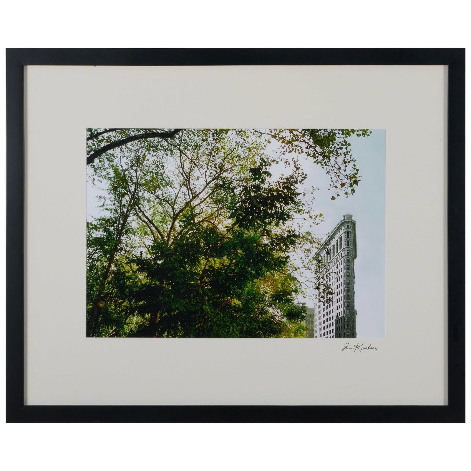 Jim Kershner: Flatiron Building: Jim Kershner: Flatiron Building Chromogenic print, signed 'Jim Kershner' on the mat. 14 3/4 x 21 in. (sight), 26 1/4 x 32 1/4 in. (frame). Collection of Irena and Mike Medavoy, Beverly Hills.