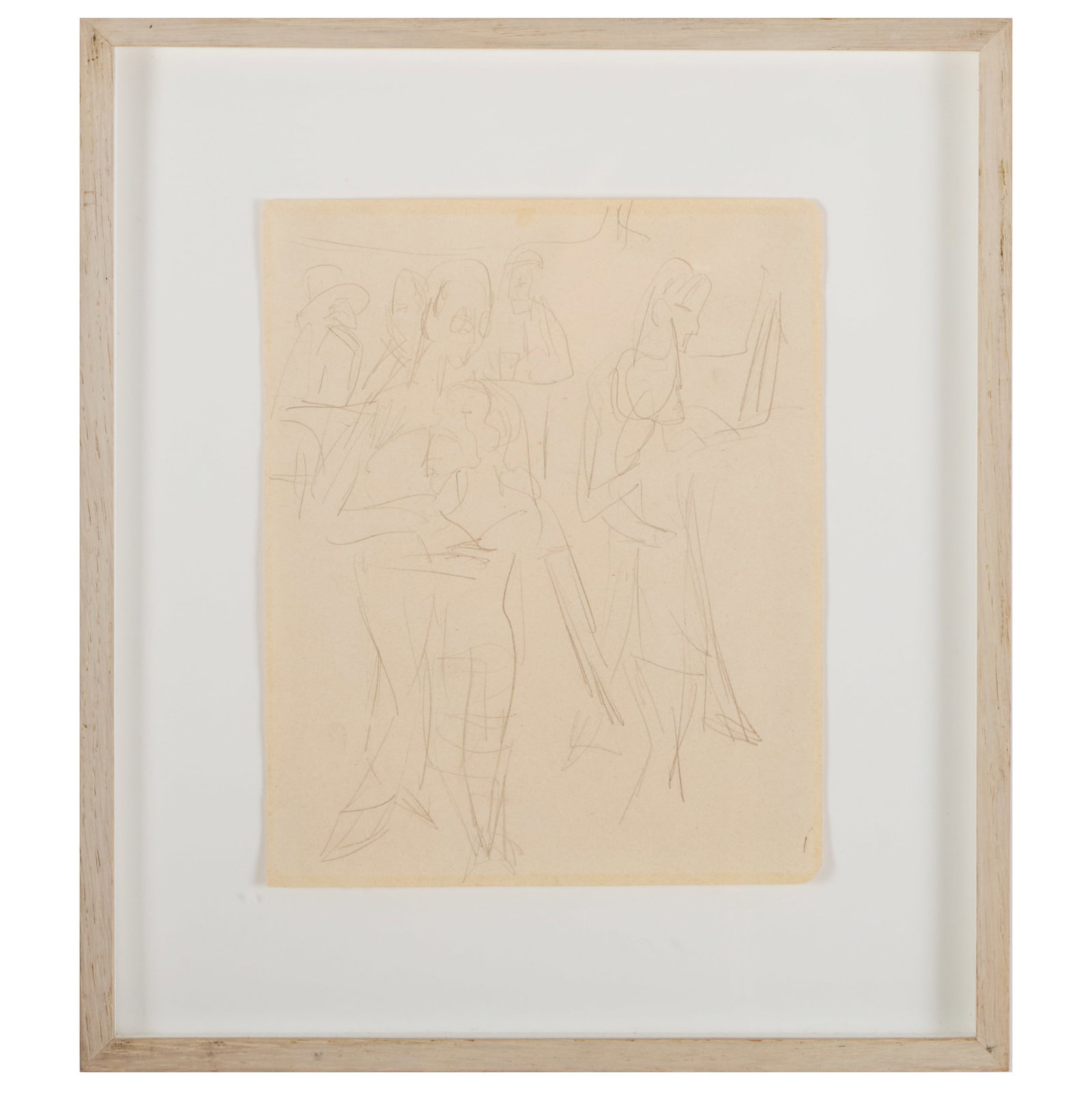 Ernst Ludwig Kirchner (1880-1938): Tanz im Cafe: Ernst Ludwig Kirchner (1880-1938): Tanz im Cafe Pencil on paper, 1919/1922, unsigned. 8 1/2 x 6 3/4 in. (sheet), 13 x 11 1/2 in. (frame). Literature: As per the Grisebach catalogue entry, Catalog